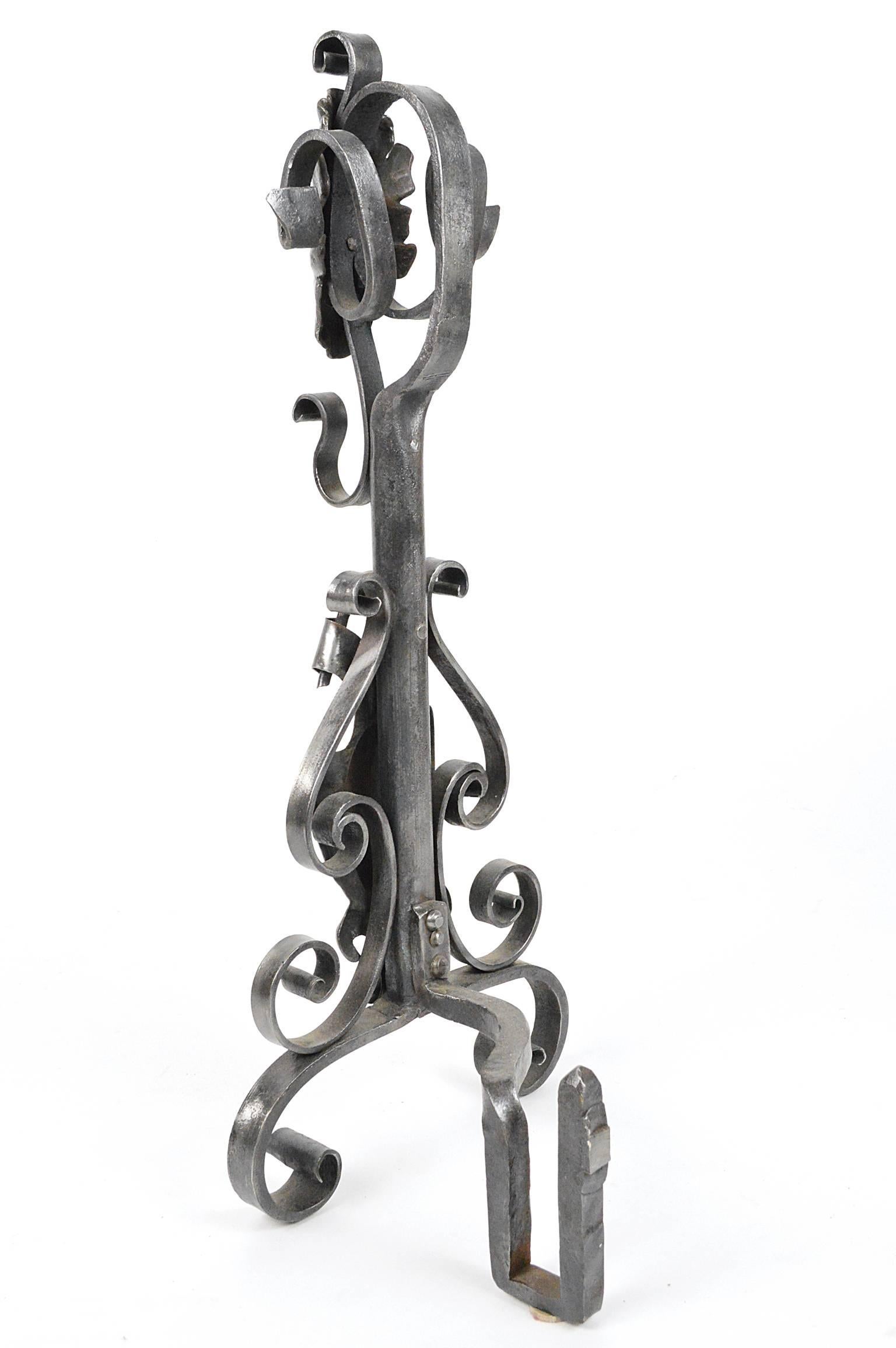 Pair of Figural Andirons in Polished Steel For Sale 3