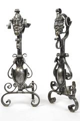 Pair of Figural Andirons in Polished Steel