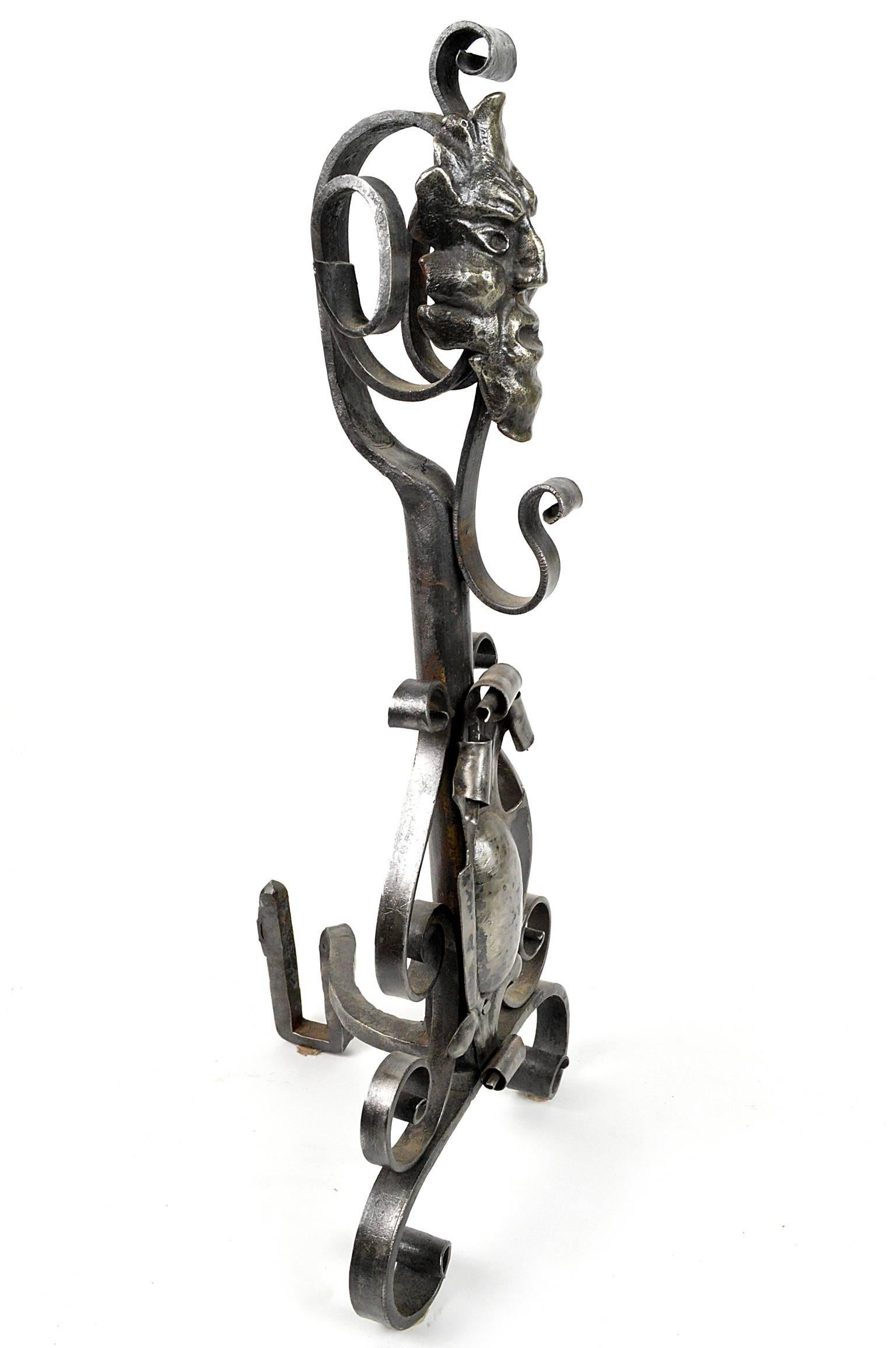 Pair of Figural Andirons in Polished Steel For Sale 4