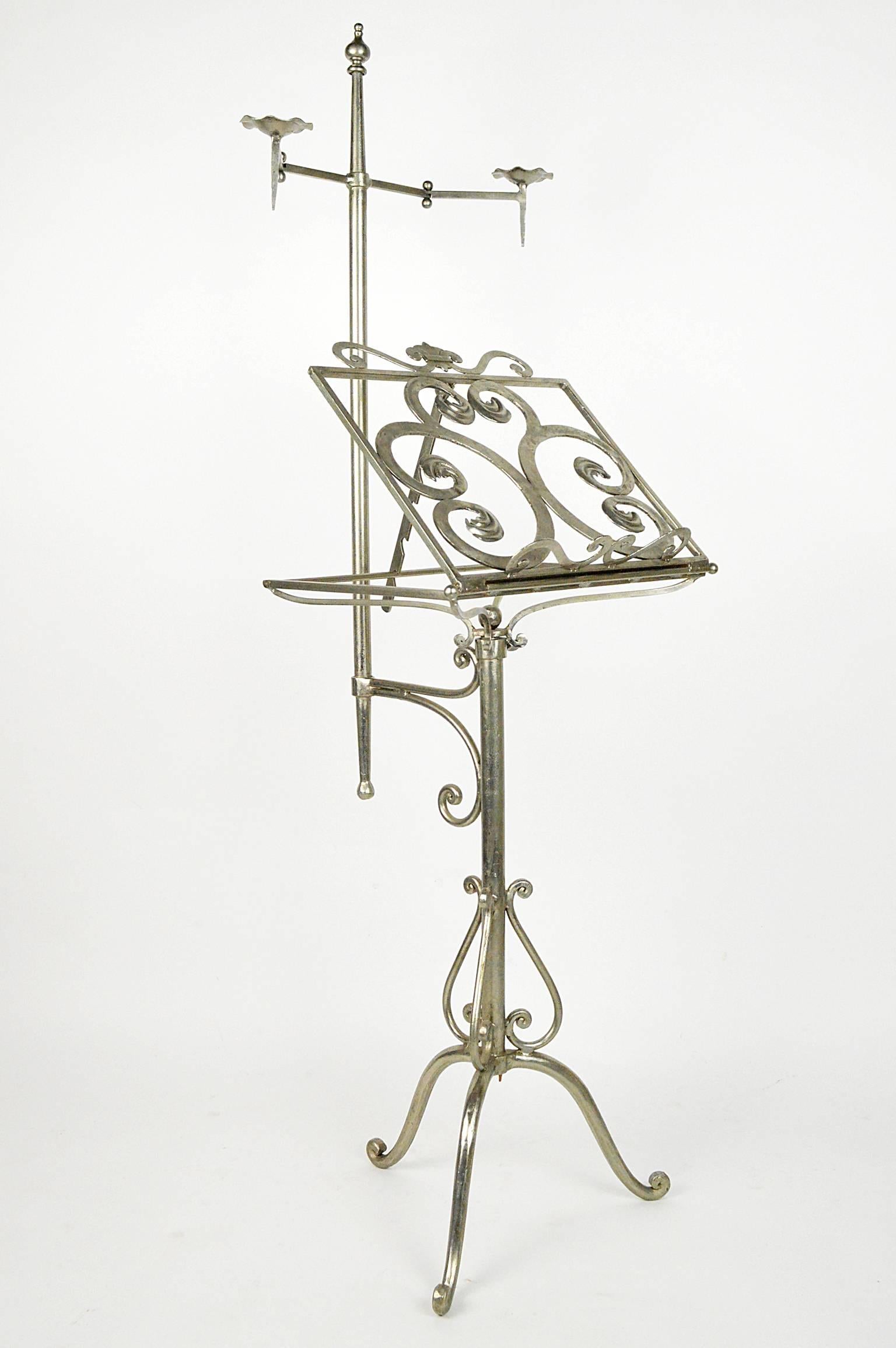 Mid-Century neoclassical style Italian music stand with two moveable candle arms.
 