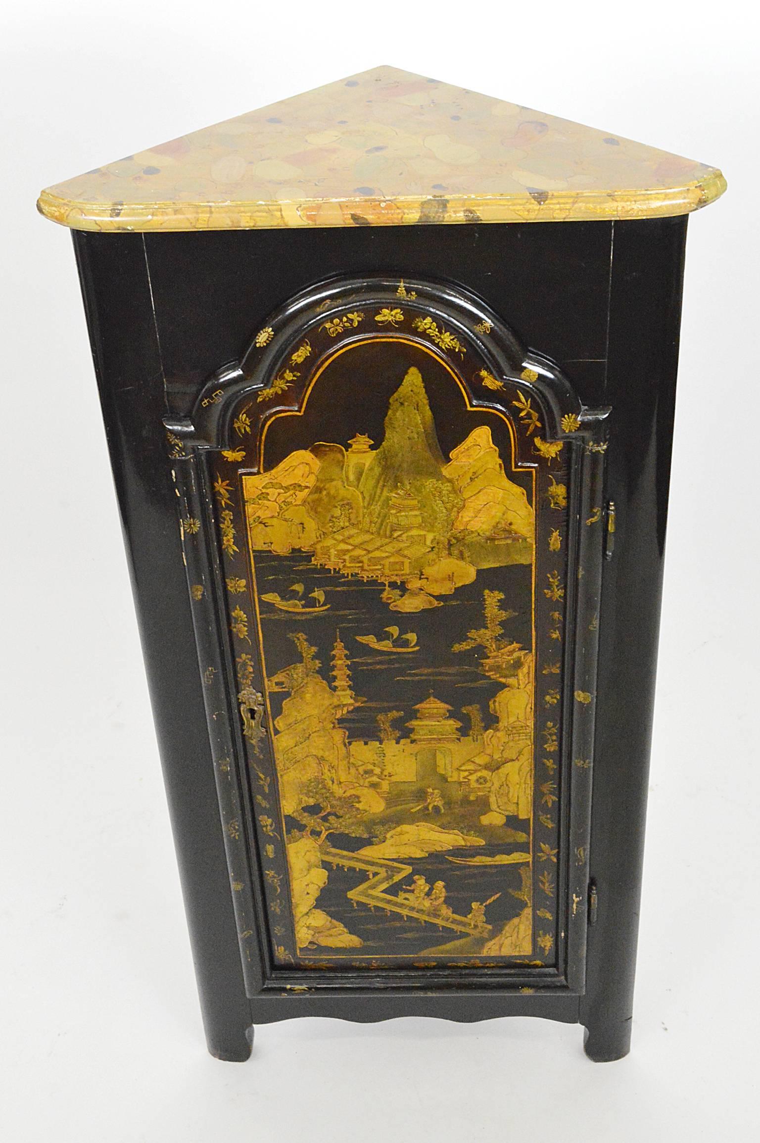 Pair of English Chinoiserie Corner Cabinets For Sale 1