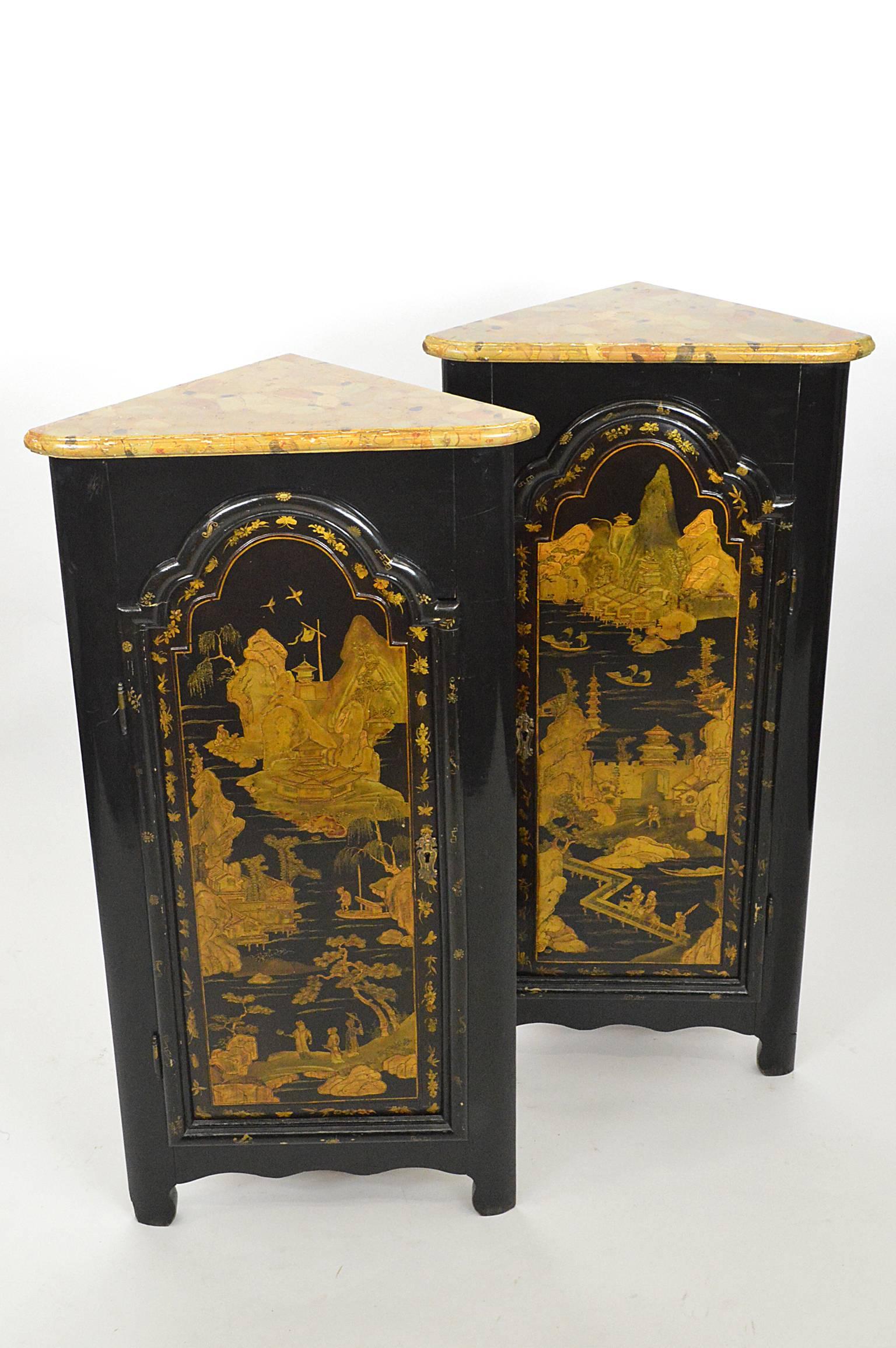 Pair of English Chinoiserie Corner Cabinets For Sale 2