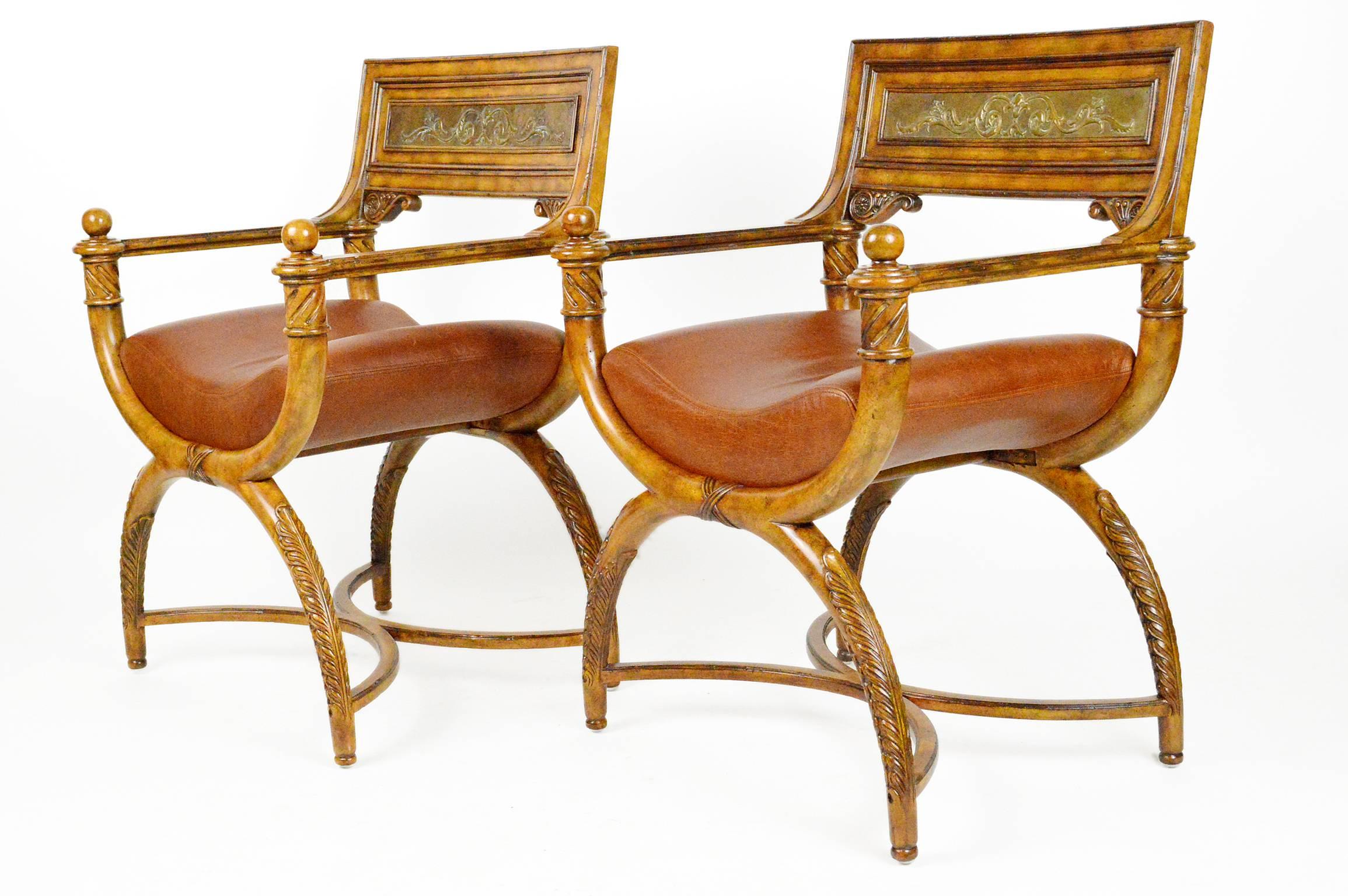 Pair of Italian Savonarola Style Chairs In Good Condition In Atlanta, GA