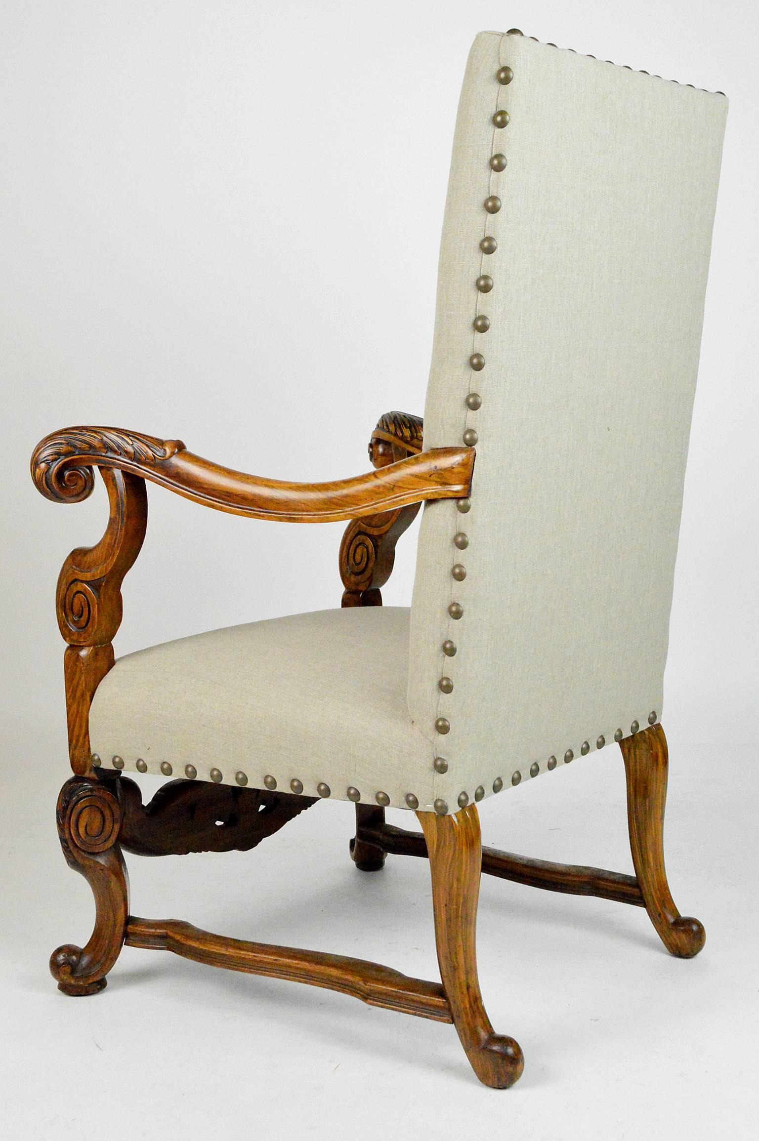 20th Century Renaissance Revival Style Carved Walnut Armchair For Sale