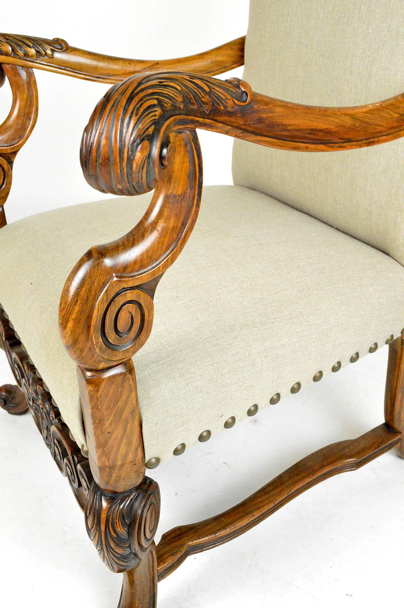 American Renaissance Revival Style Carved Walnut Armchair For Sale