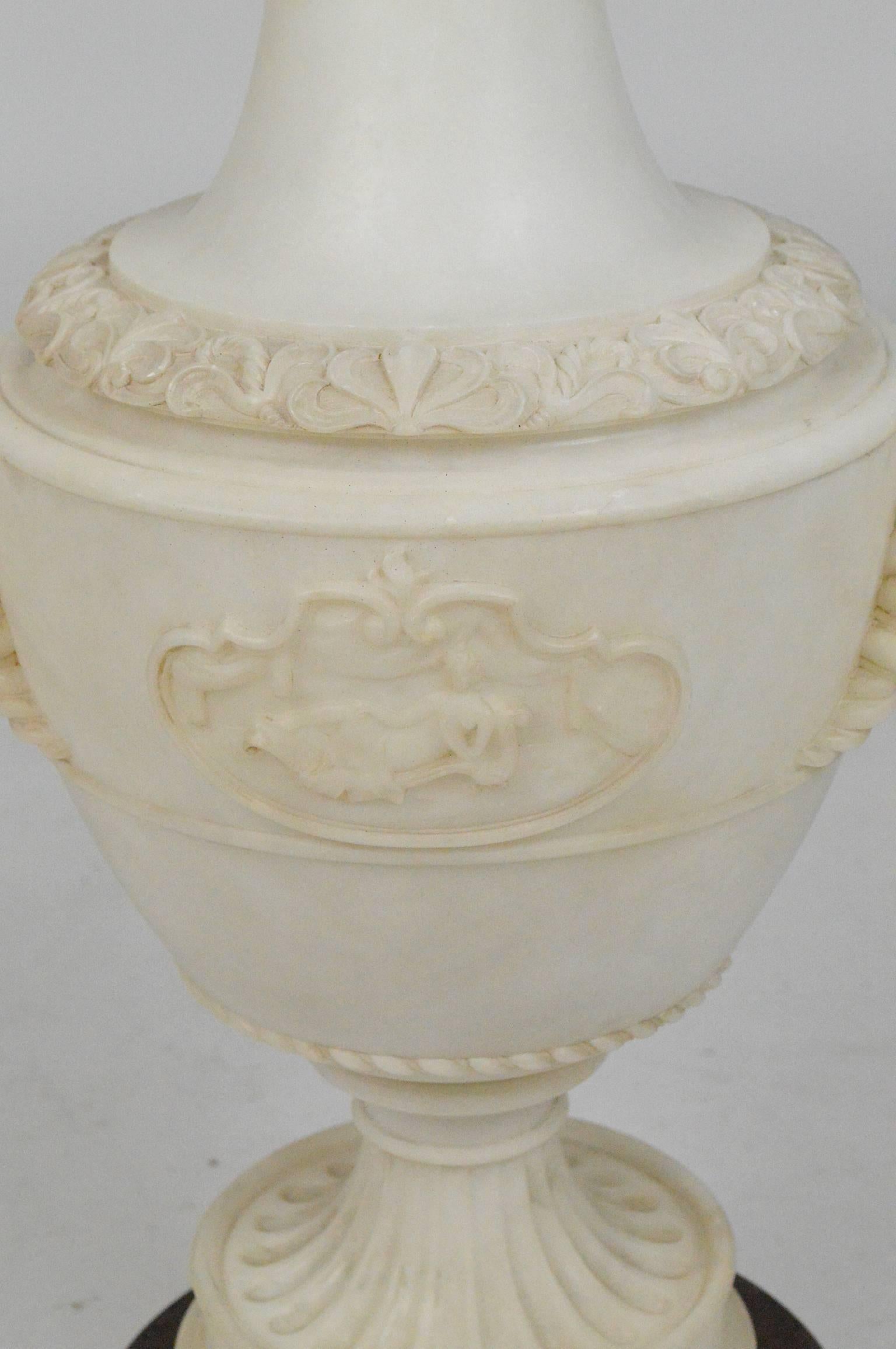 Fine early 20th century Italian neoclassical style carved alabaster table lamp.
33