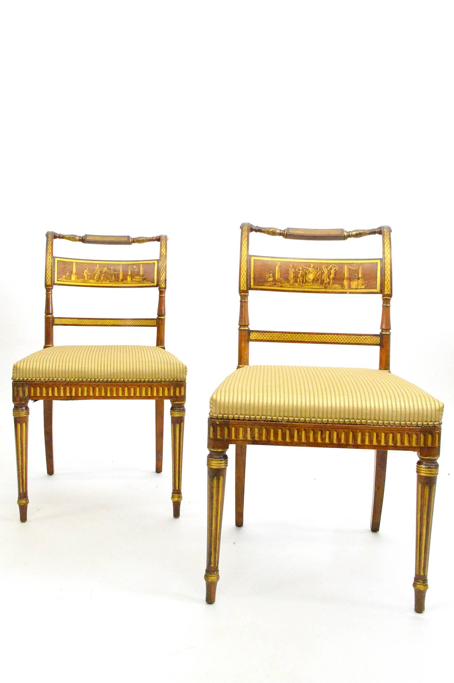 Set of six Regency chairs in original finish with paint decoration.