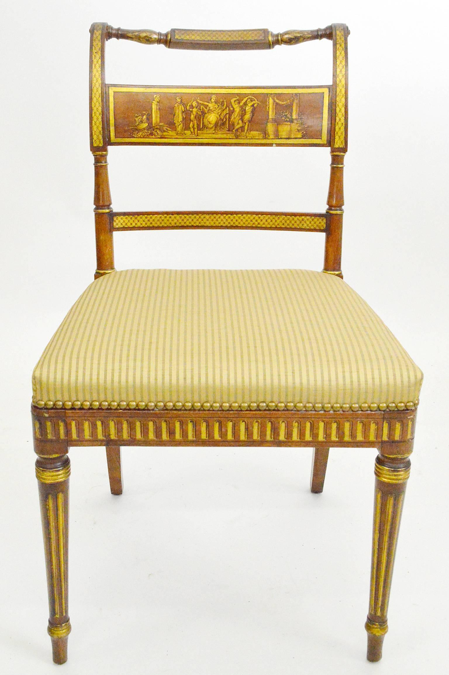 Wood Set of Six Regency Chairs in Original Finish For Sale