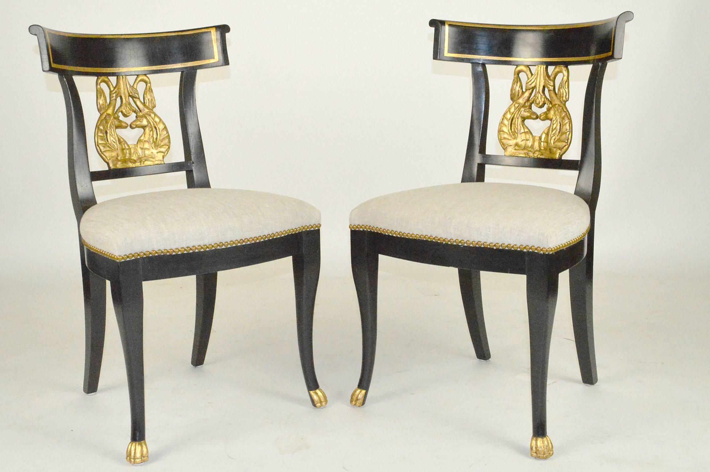 American Set of Six Regency Style Ebonized and Gilt Side Chairs For Sale