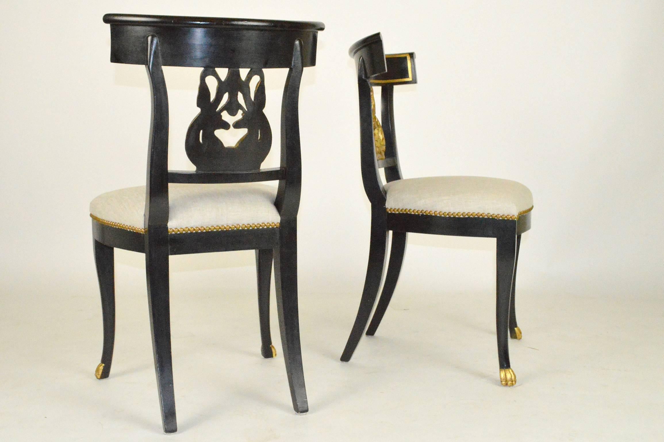 20th Century Set of Six Regency Style Ebonized and Gilt Side Chairs For Sale