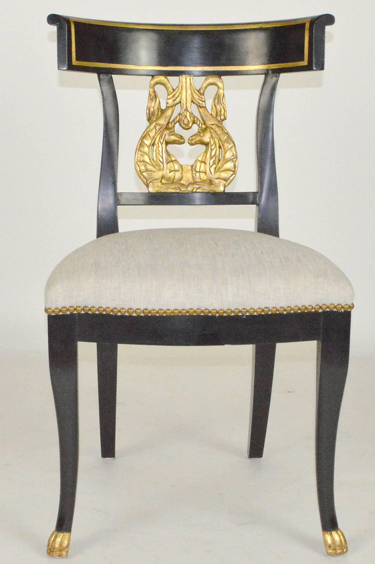 Set of Six Regency Style Ebonized and Gilt Side Chairs For Sale 1