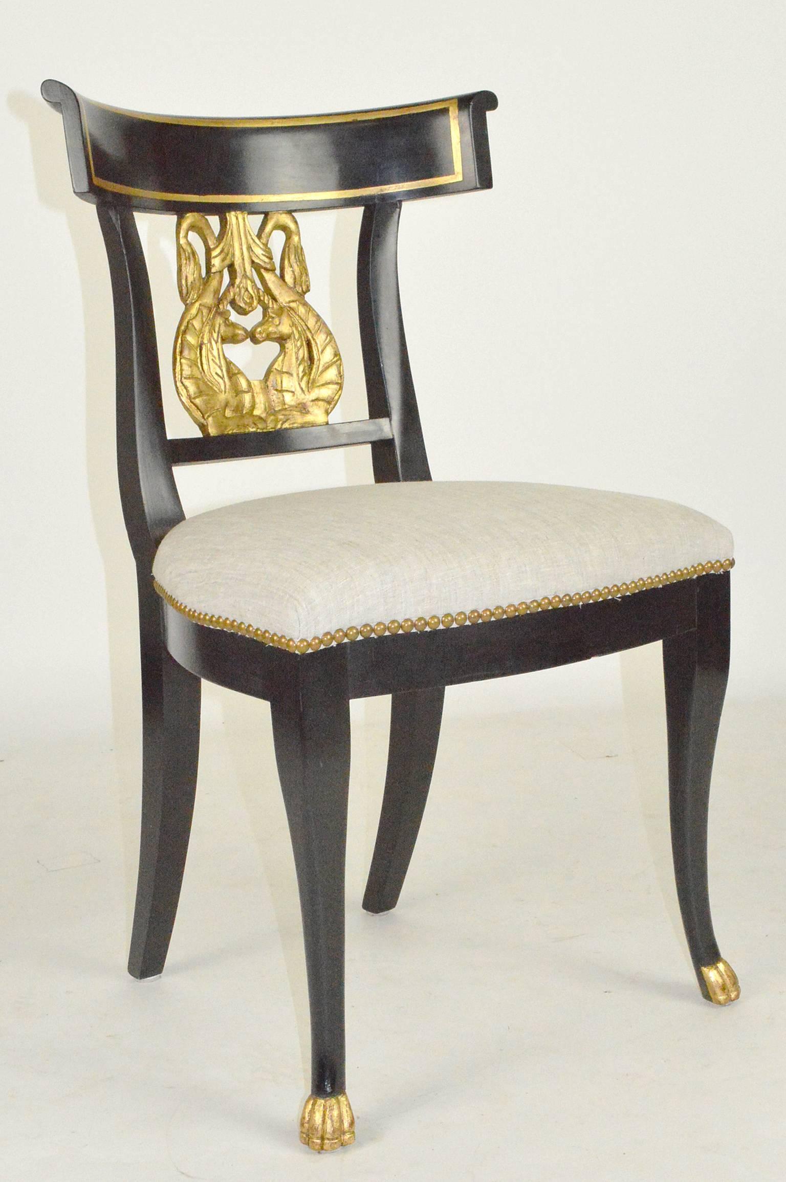 Set of Six Regency Style Ebonized and Gilt Side Chairs For Sale 2