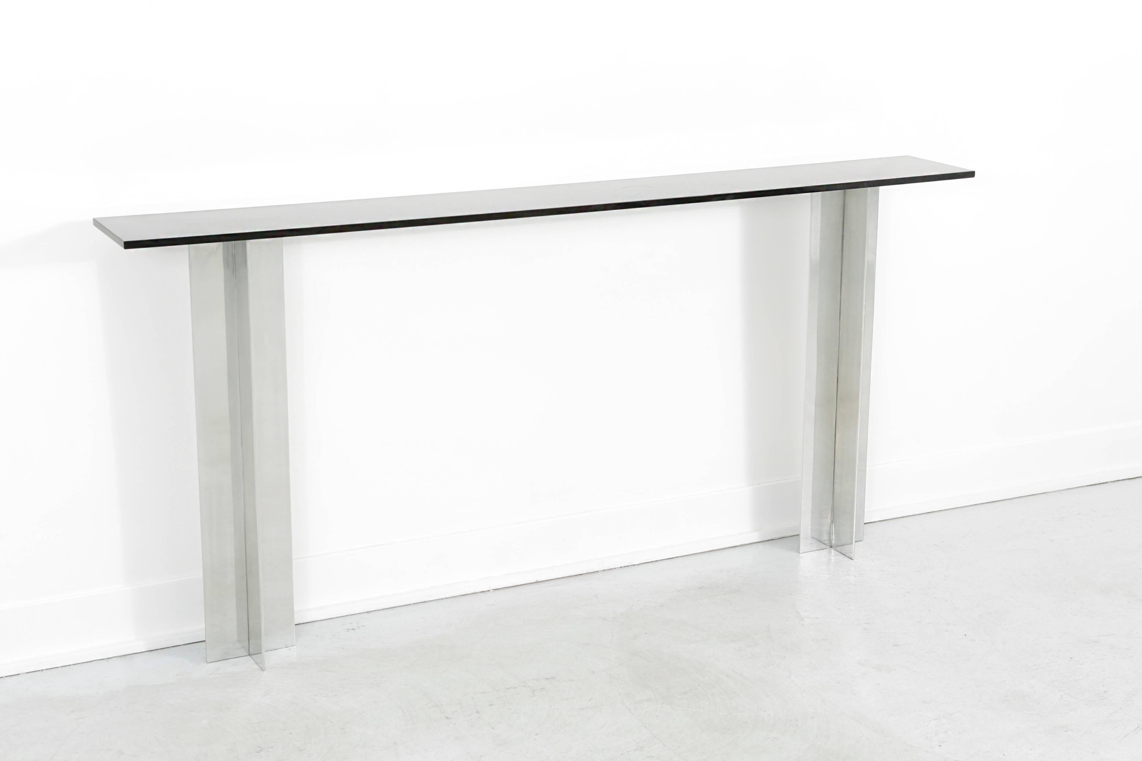 Mid-Century Modern Smoked Glass and Aluminium Console Table Attributed to Pace Manufacturing