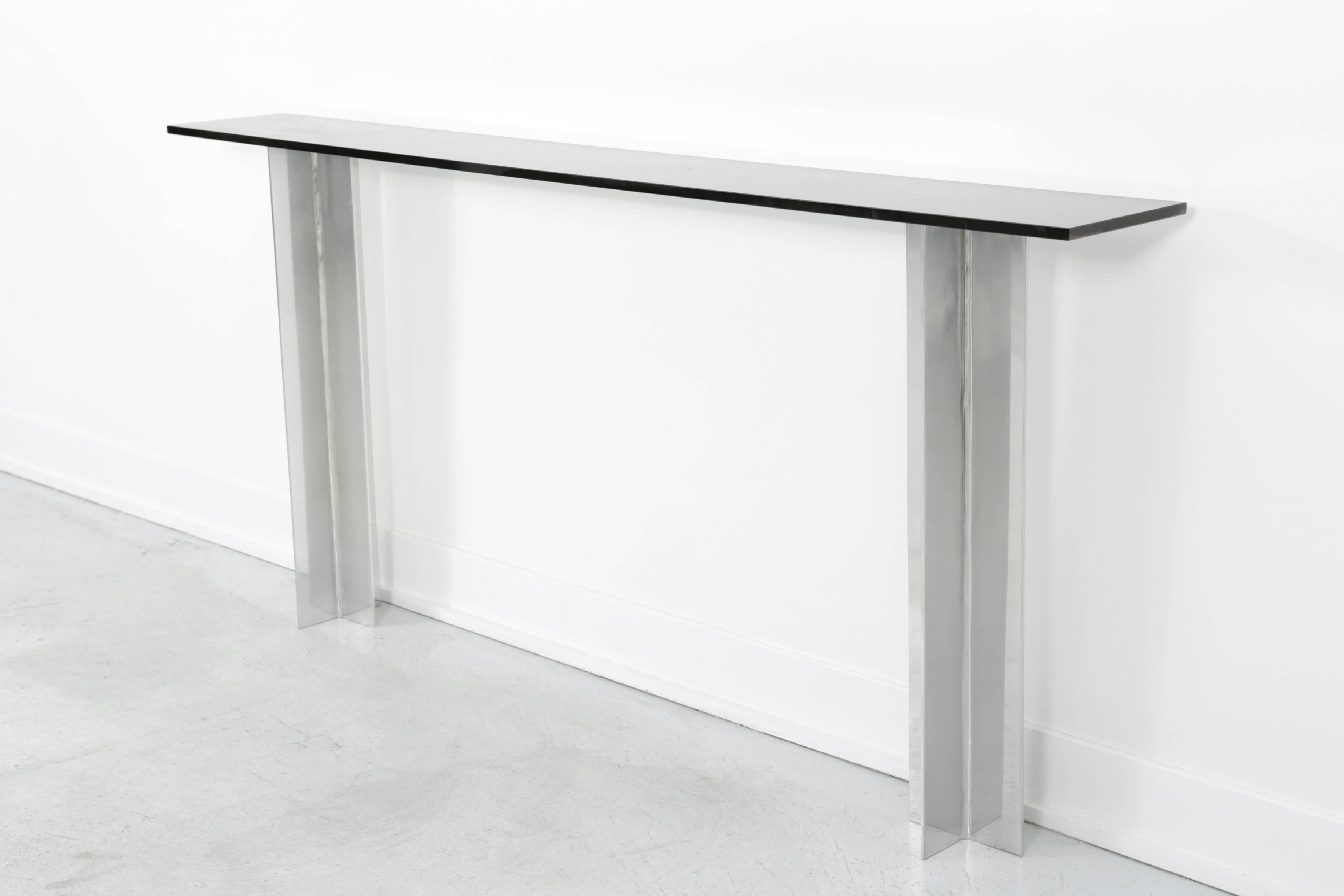 American Smoked Glass and Aluminium Console Table Attributed to Pace Manufacturing