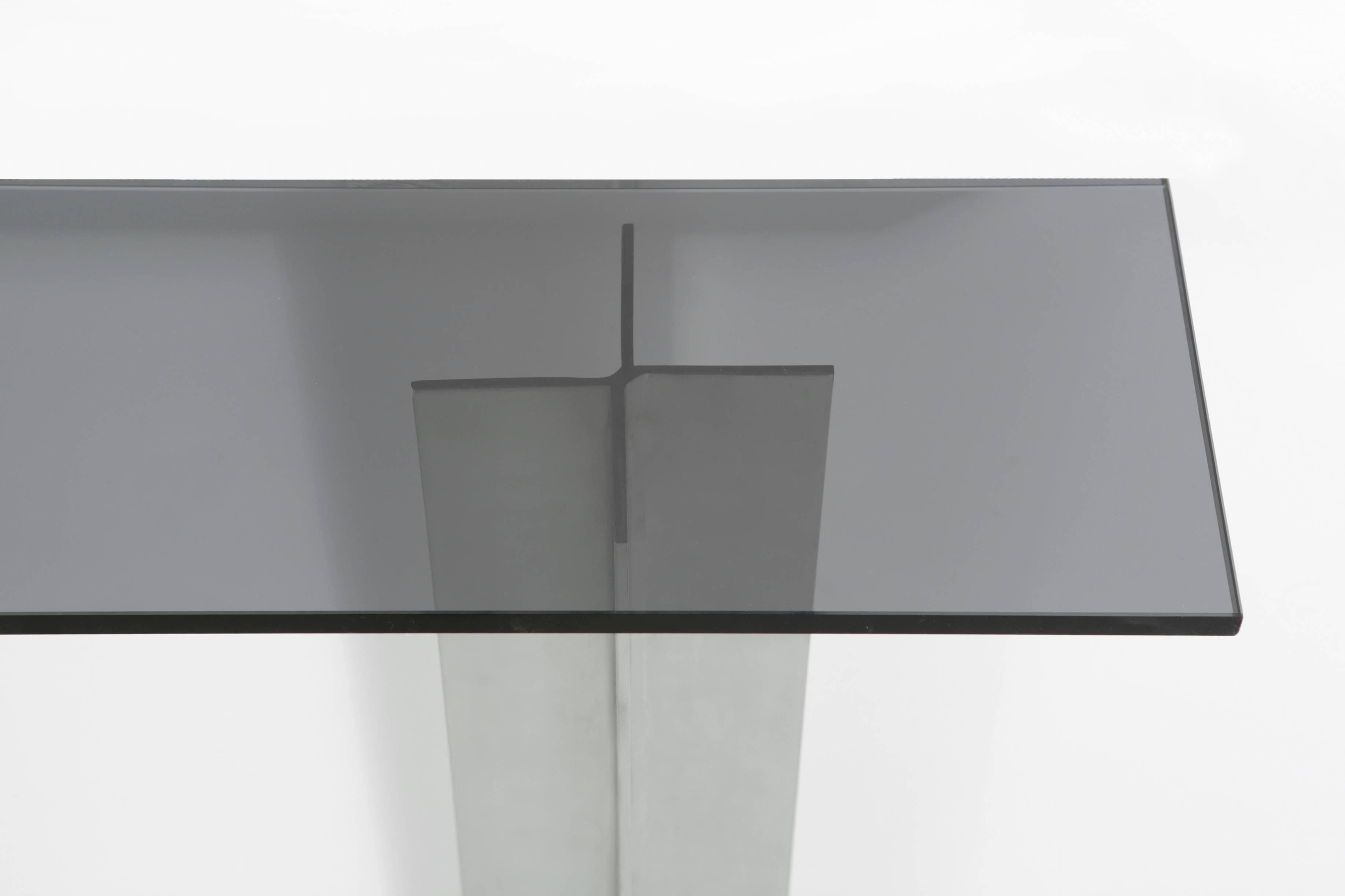 Smoked Glass and Aluminium Console Table Attributed to Pace Manufacturing In Excellent Condition In Chicago, IL