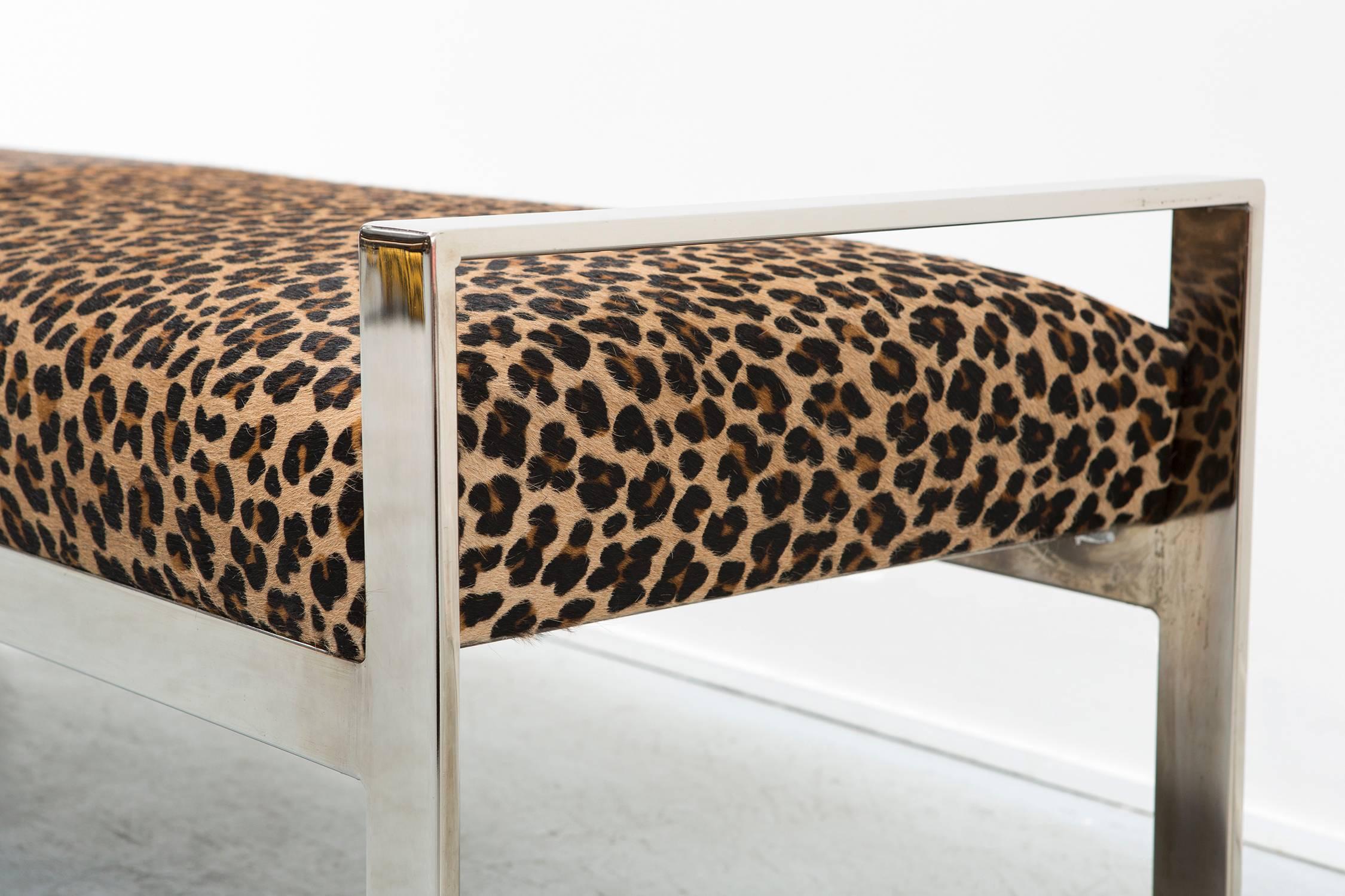 Milo Baughman for Thayer Coggin Leopard and Chrome Bench In Excellent Condition In Chicago, IL