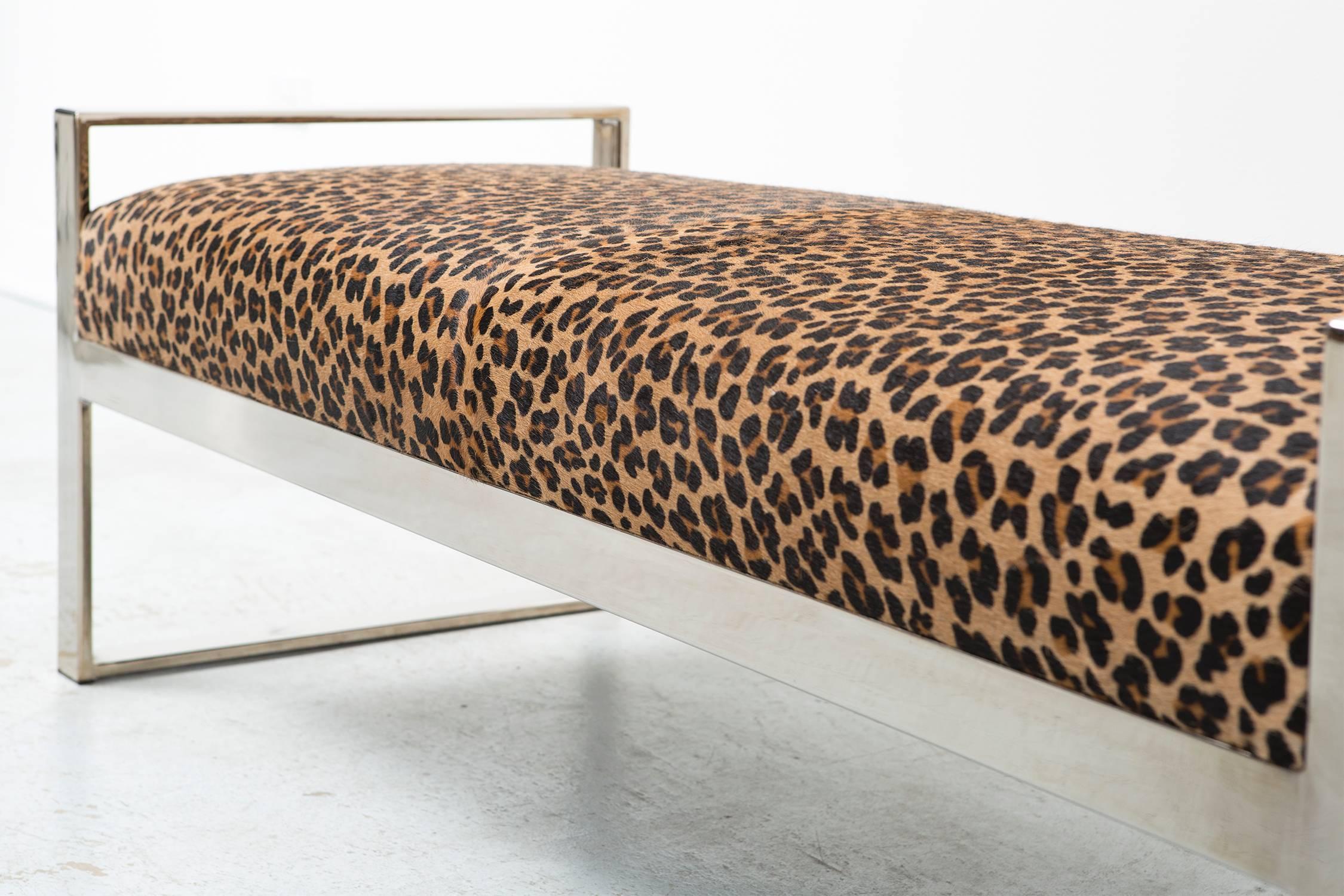 Mid-Century Modern Milo Baughman for Thayer Coggin Leopard and Chrome Bench