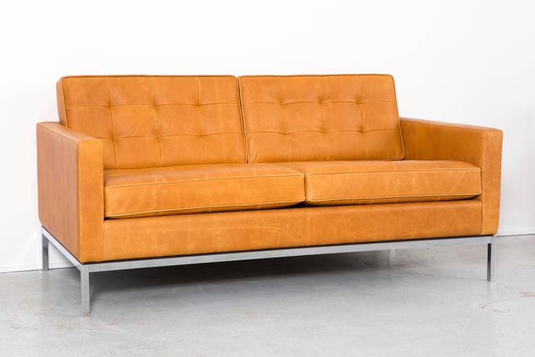 Mid-Century Modern Florence Knoll Leather Settee For Sale