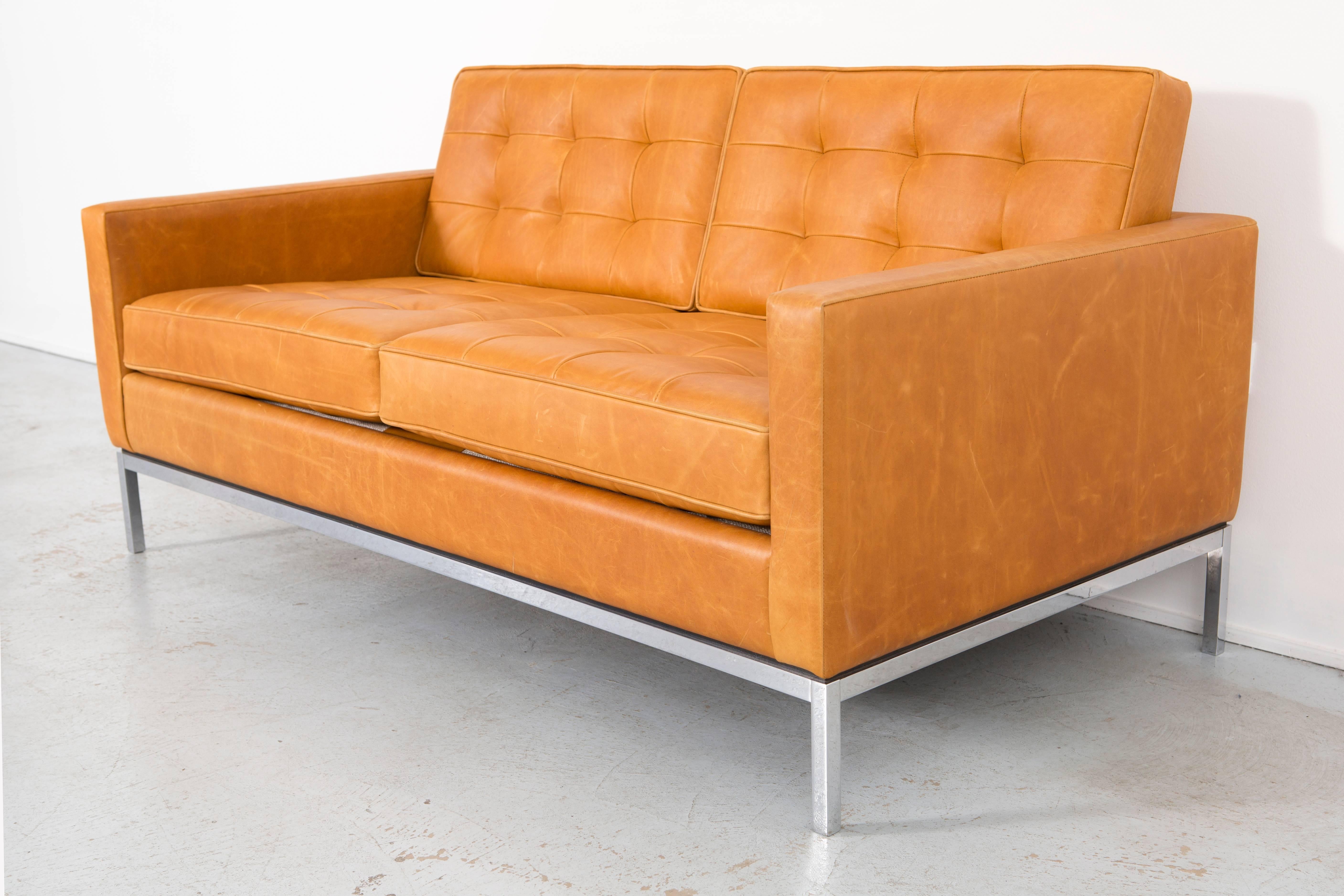 American Florence Knoll Leather Settee For Sale