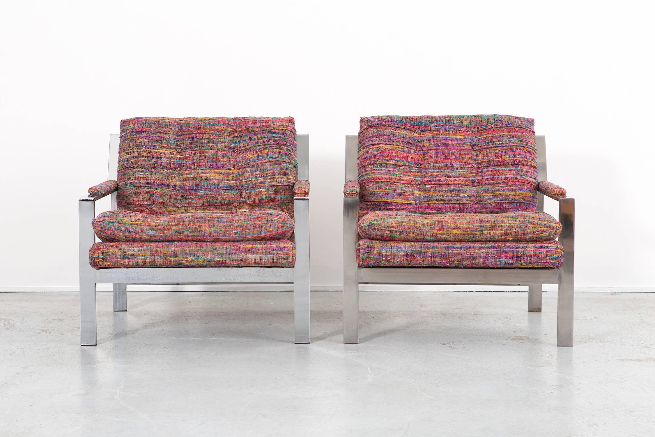 Flat bar lounge chairs

Designed by Cy Mann

USA, circa 1970s

Reupholstered natural cotton weave blend (85% silk + 15% cotton)

Measures: 29 ¼” H x 29 7/16” W x 31 ¾” D x seat 21 ¼” H

Sold as a set

Fabric sample can be provided upon request