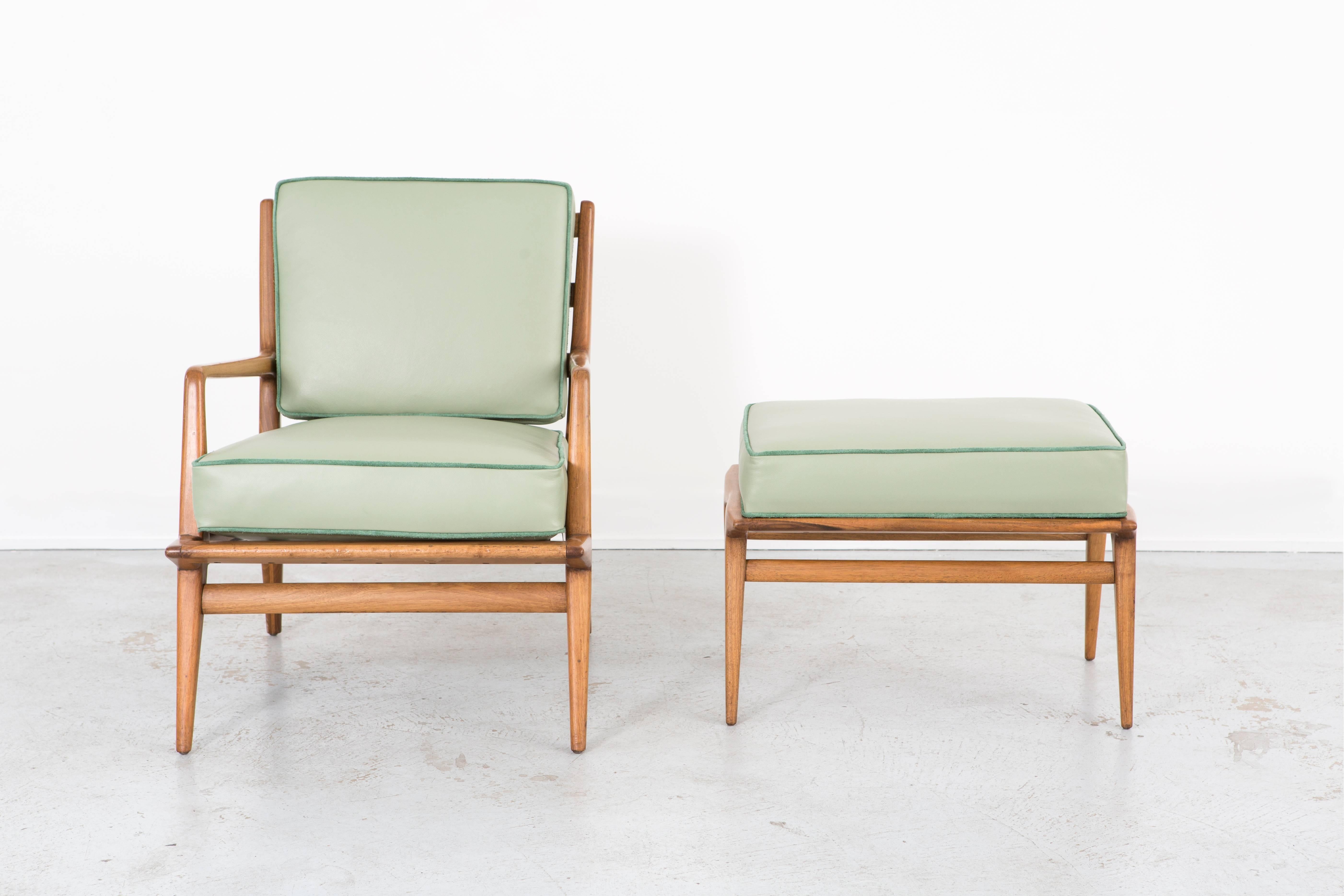American Mid-Century Modern Carlo di Carli Lounge Chair and Ottoman Newly Reupholstered For Sale