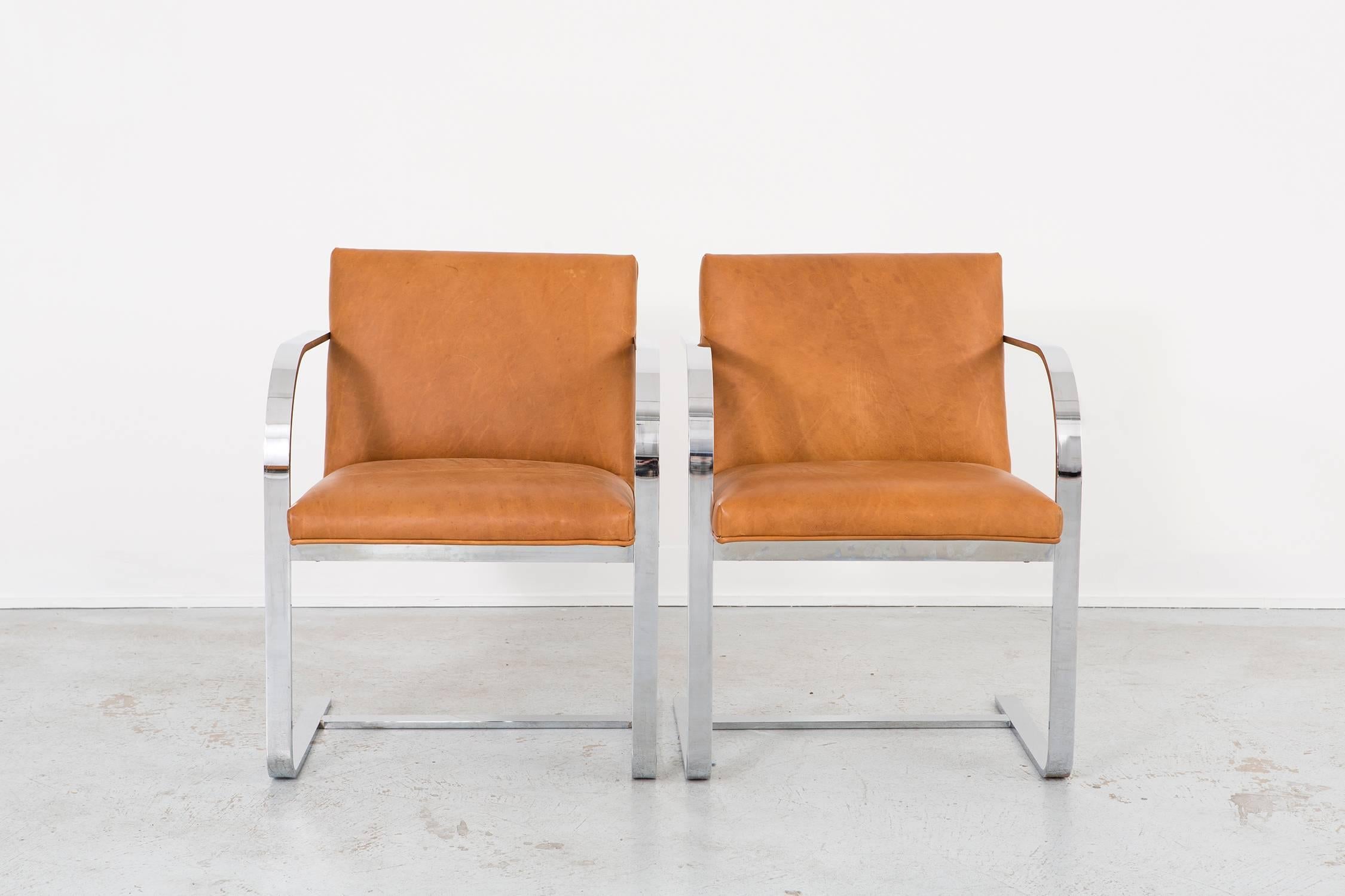 set of four cantilever dining chairs

designed by Thonet

USA, circa 1960s

reupholstered in full grain pull-up leather with fabulous patina and full of natural characteristics and chrome

30 ¼” H x 23” W x 24 ½” D x seat 18 ¾” H

pull-up leather is