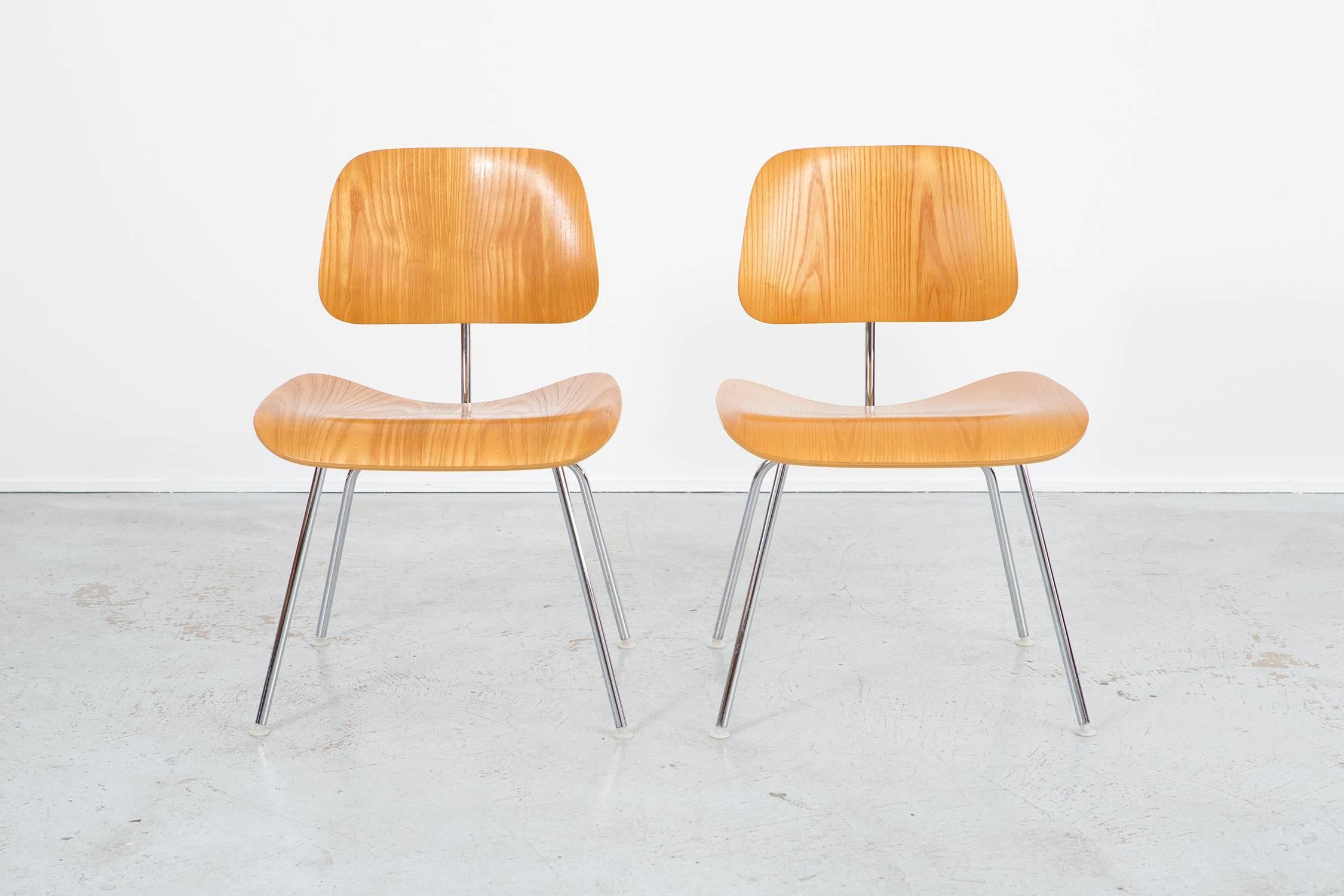 Set of four DCM chairs

designed by Charles + Ray Eames for Herman Miller

USA, d 1946, circa 1970s

wood + metal

Measures: 29 ½