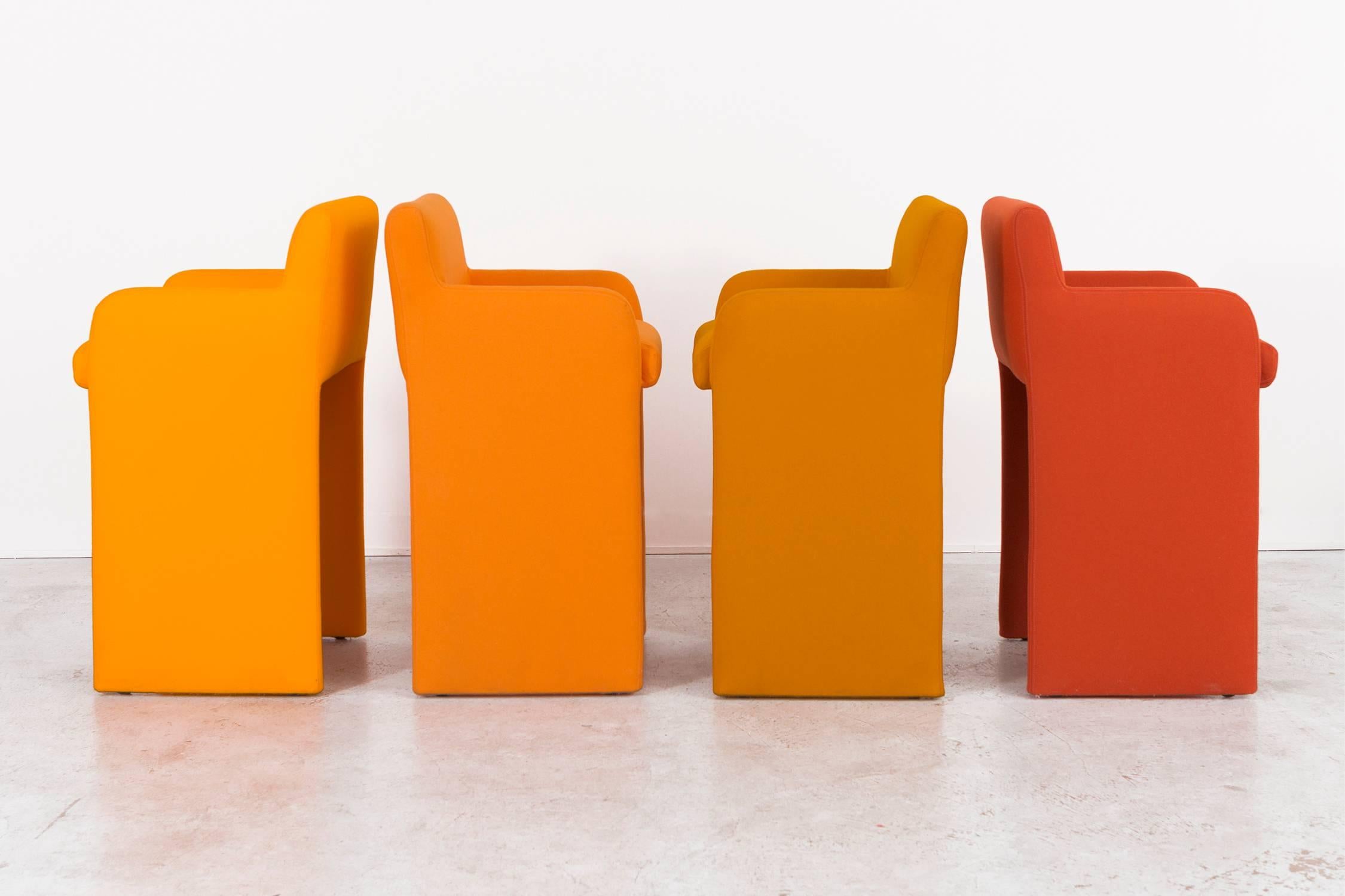 Set of four stools

designed for Design Institute of America

USA, circa 1970s

Reupholstered in Maharam felt

Measures: 40” H x 22