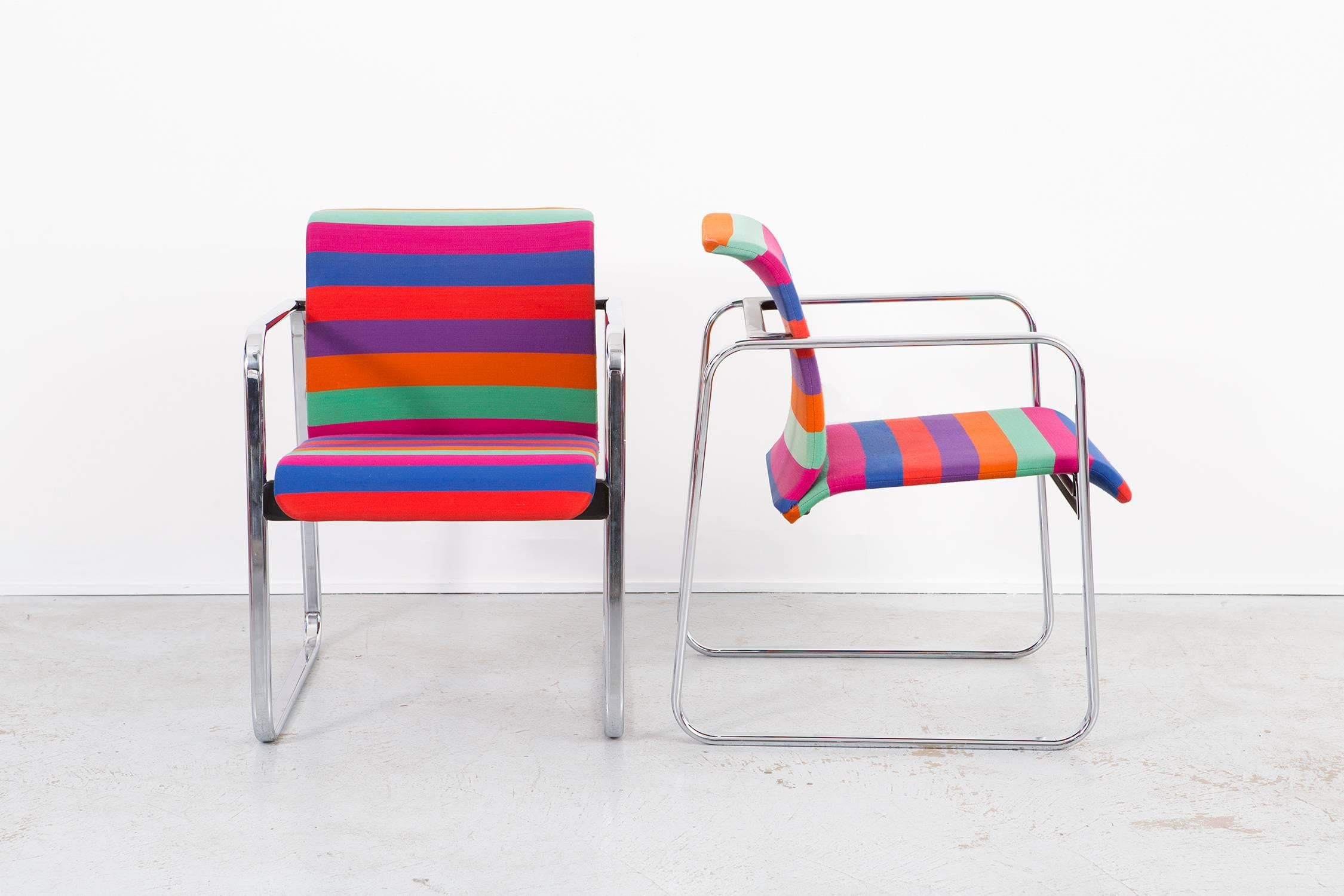 Mid-Century Modern Chromatic and Vibrant Conference or Dining Chair Set in Alexander Girard Fabric