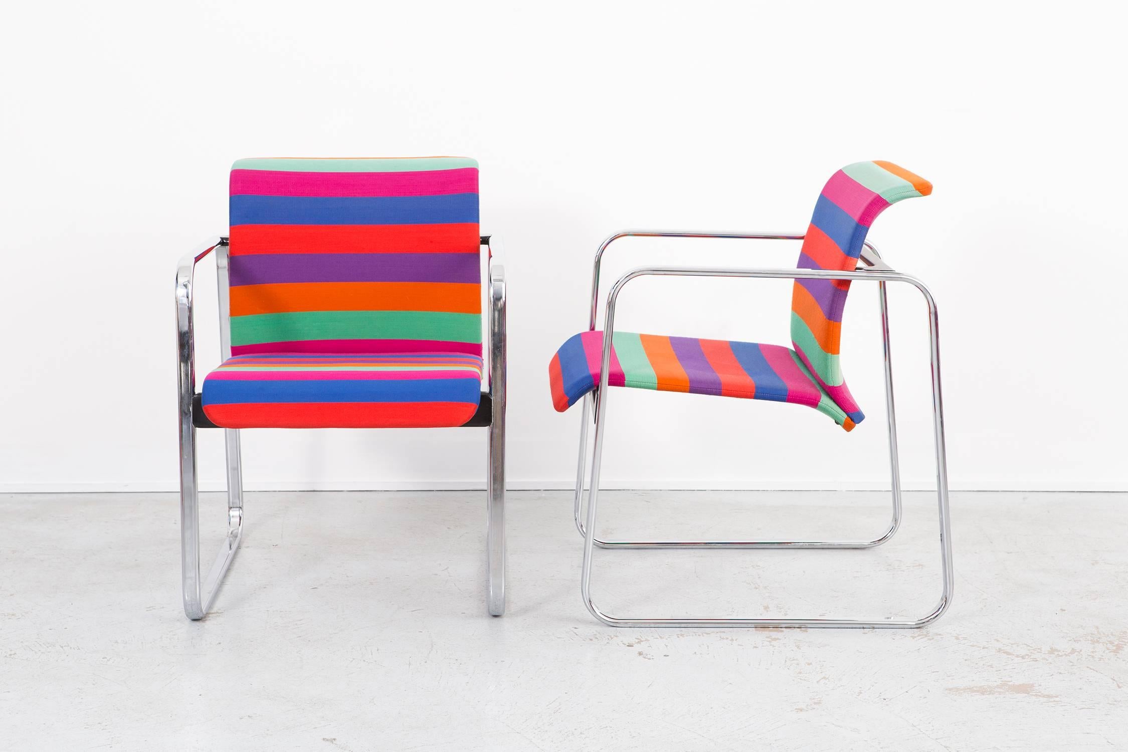 Chromatic and Vibrant Conference or Dining Chair Set in Alexander Girard Fabric In Fair Condition In Chicago, IL