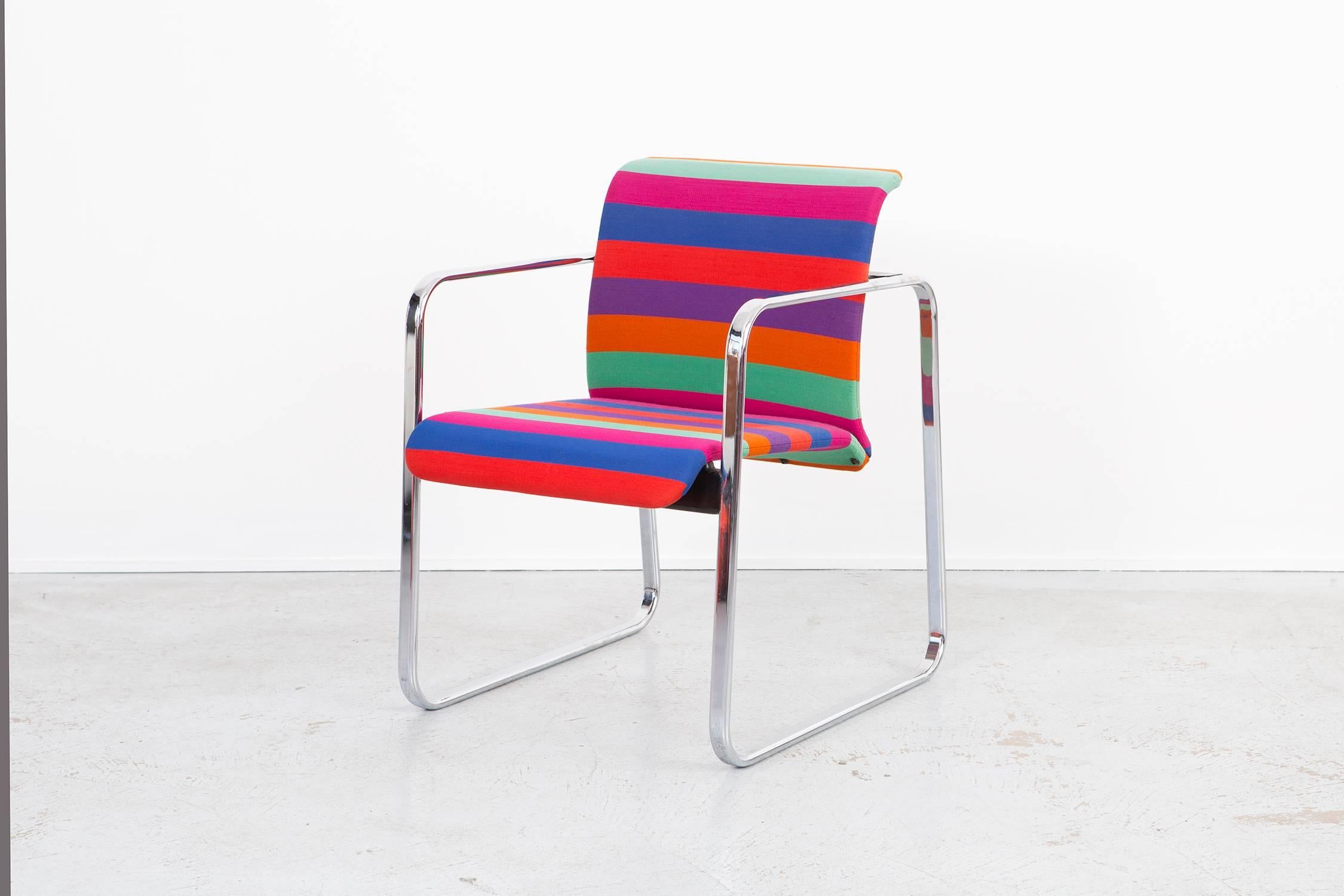 Chrome Chromatic and Vibrant Conference or Dining Chair Set in Alexander Girard Fabric