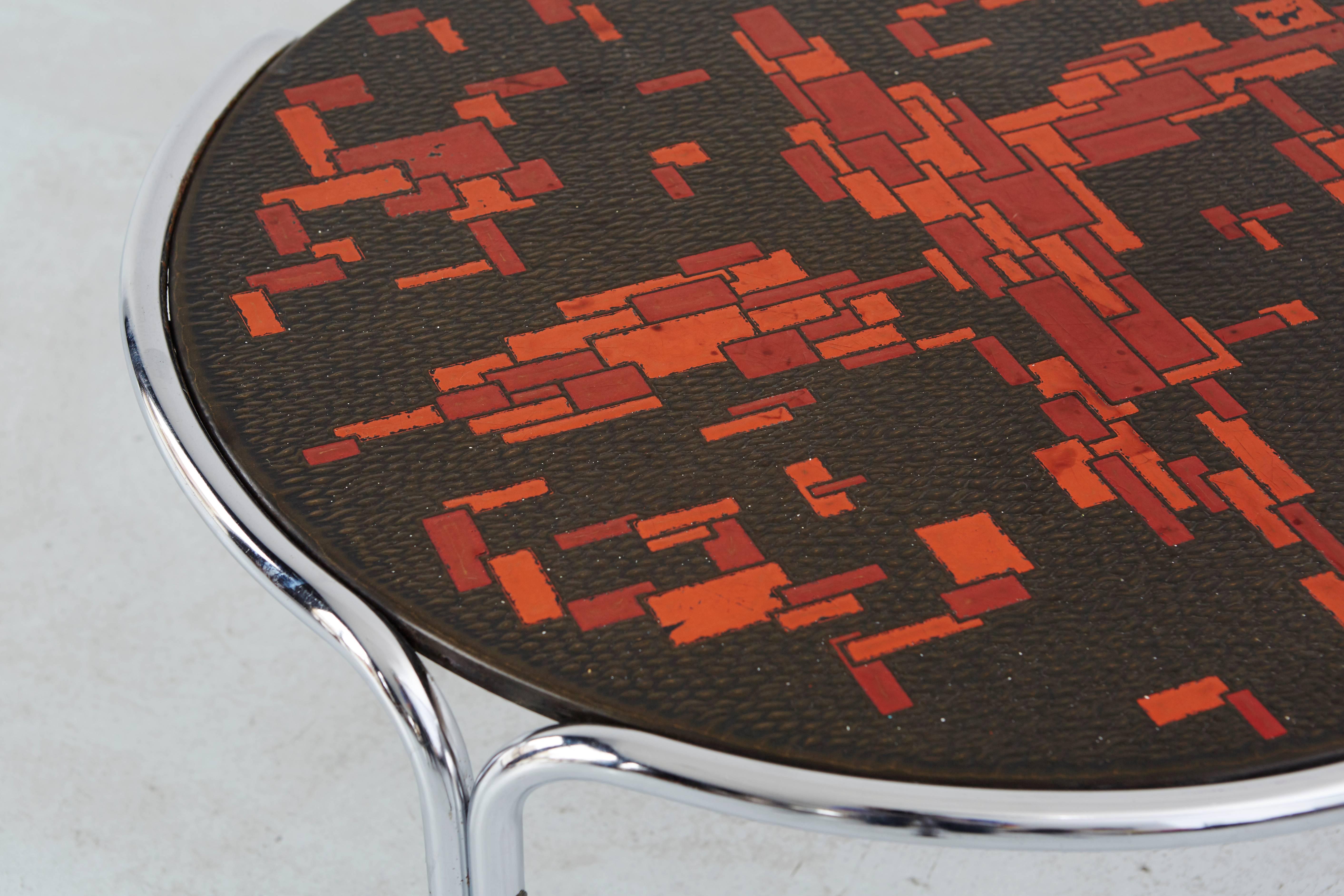 International Style Mid-Century Mosaic and Chromed Steel Cocktail Table For Sale