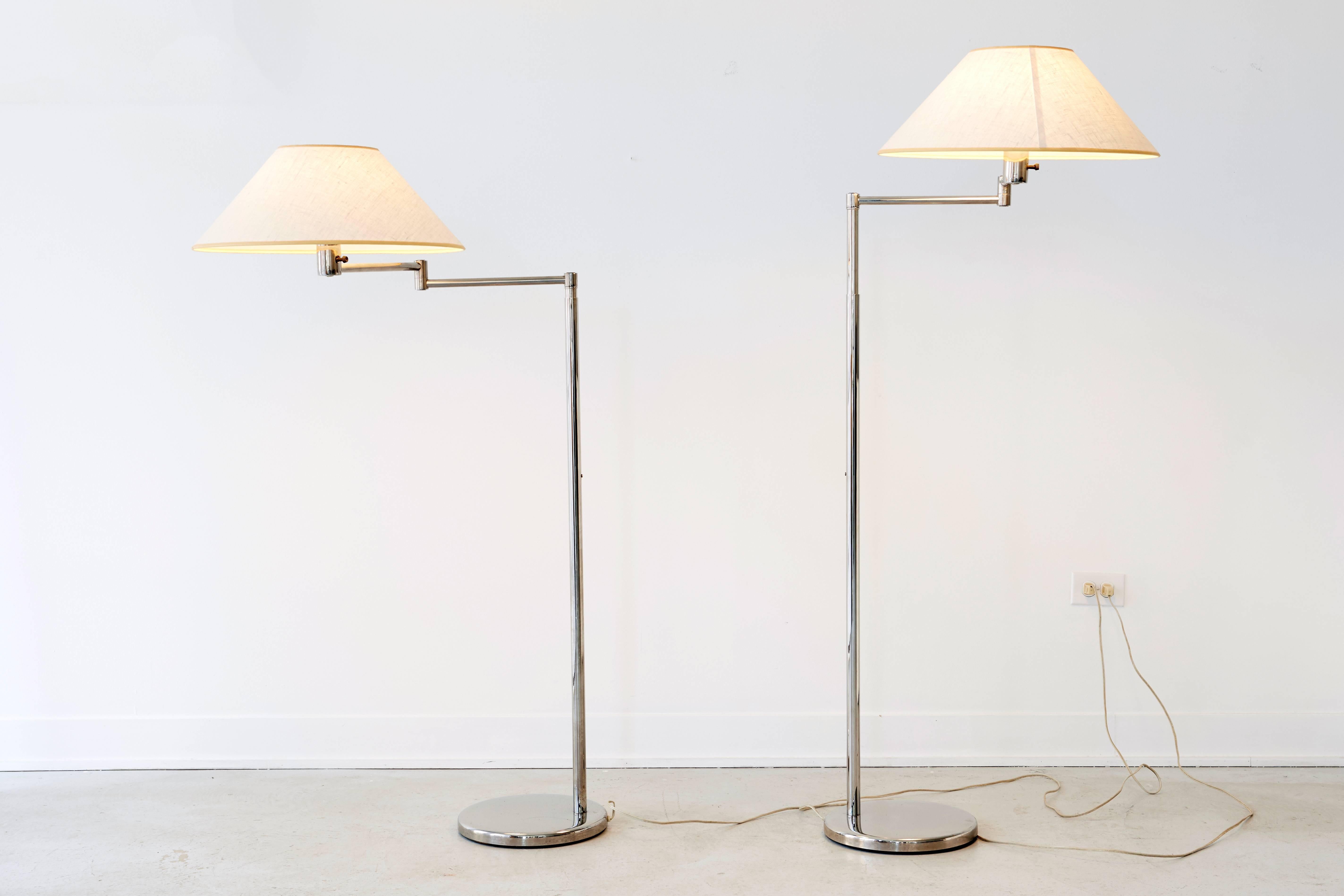 Pair of Adjustable Walter Von Nessen Swing Arm Lamps In Excellent Condition In Chicago, IL