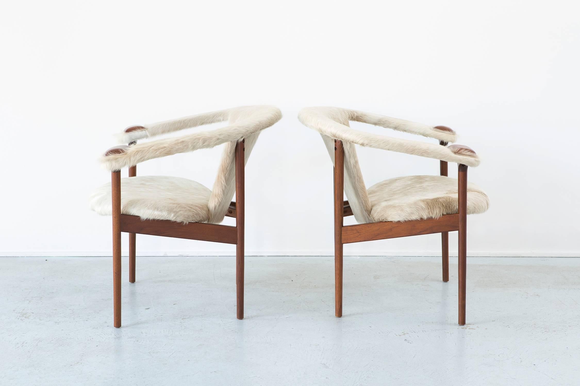 Mid-Century Modern Rare Set of Adrian Pearsall Lounge Chairs Reupholstered in Brazilian Cowhide