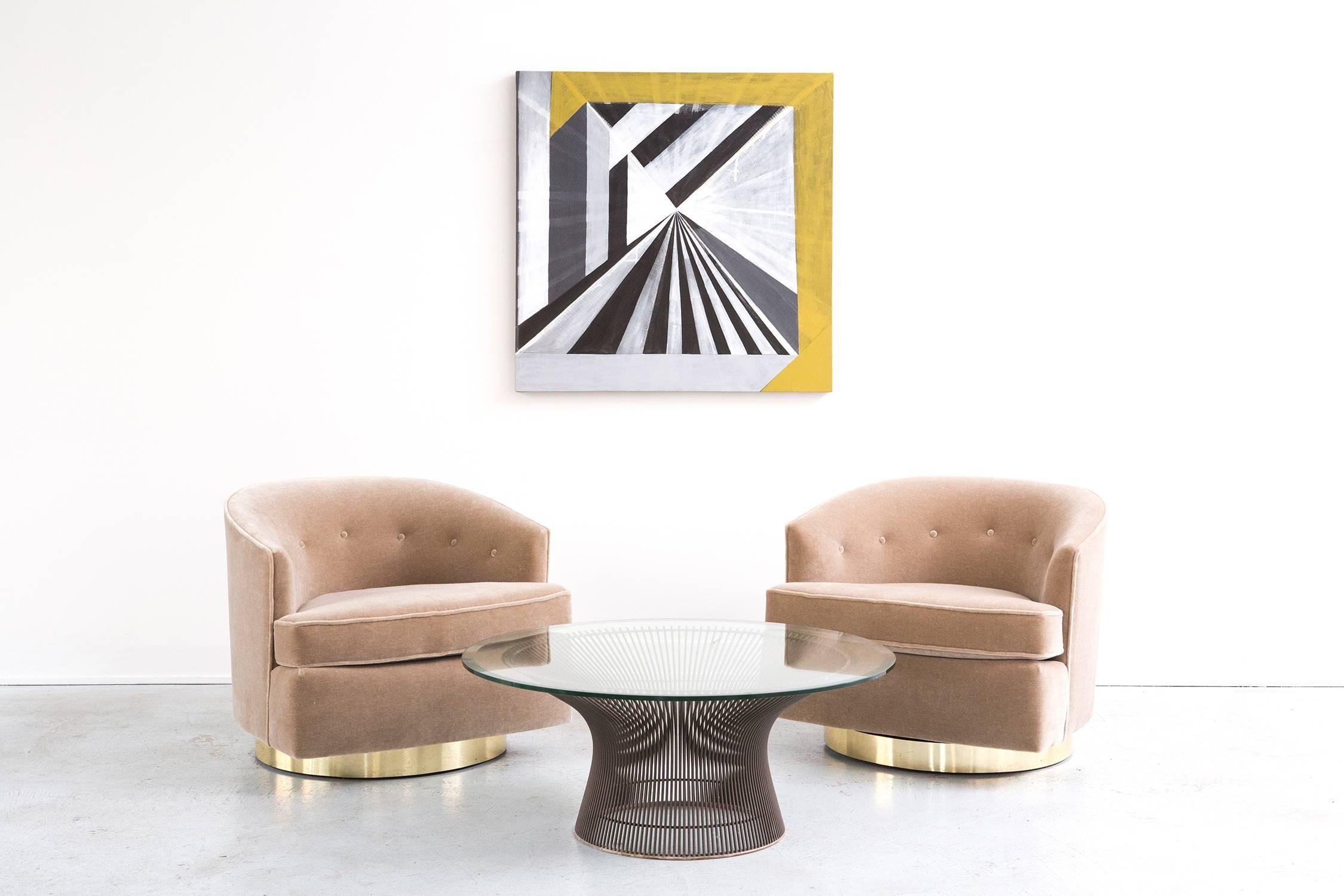 Set of Milo Baughman Swivel Chairs Reupholstered in Mohair 4