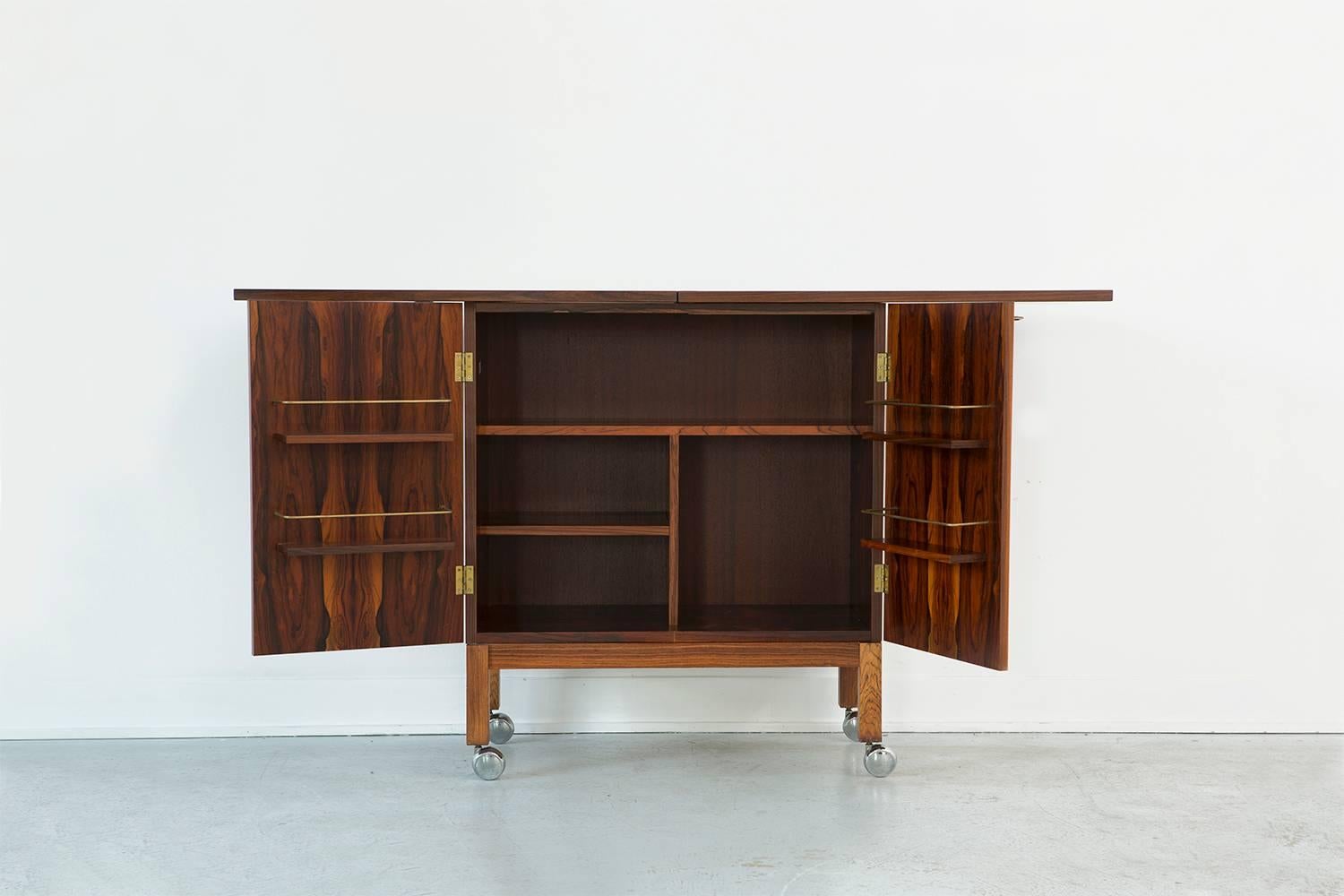  1960's Danish Rosewood Flip Top Dry Bar by Torbjørn Adfal  In Good Condition In Chicago, IL