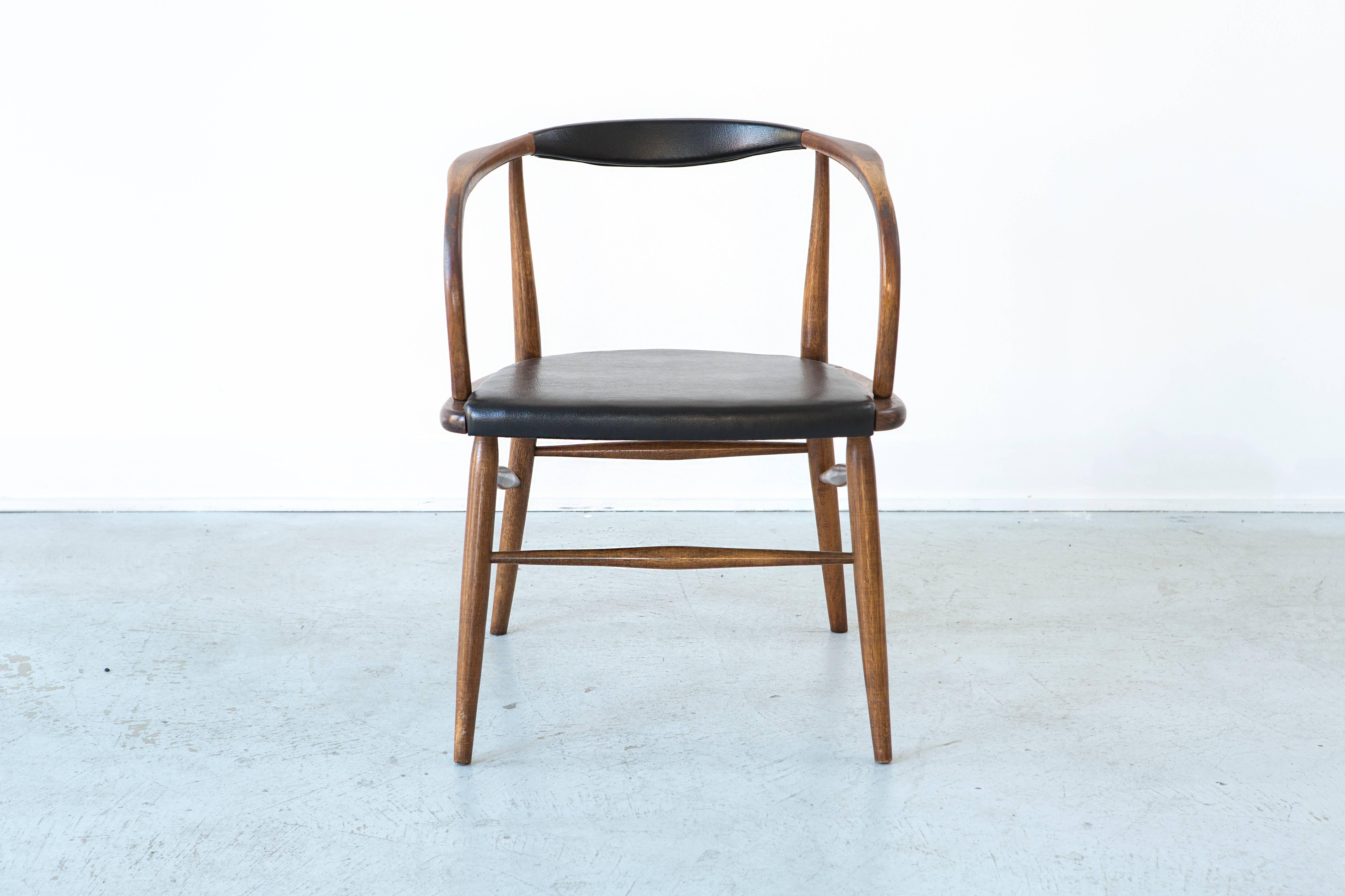 Set of six bentwood dining chairs

designed by Lawrence Peabody for Richardson Nemschoff

USA, circa 1950s

Wood and original upholstery

Measures: 27 ¼" H x 20 ¾" W x 18 ⅞" D x seat 17 ½" H

Sold as a set