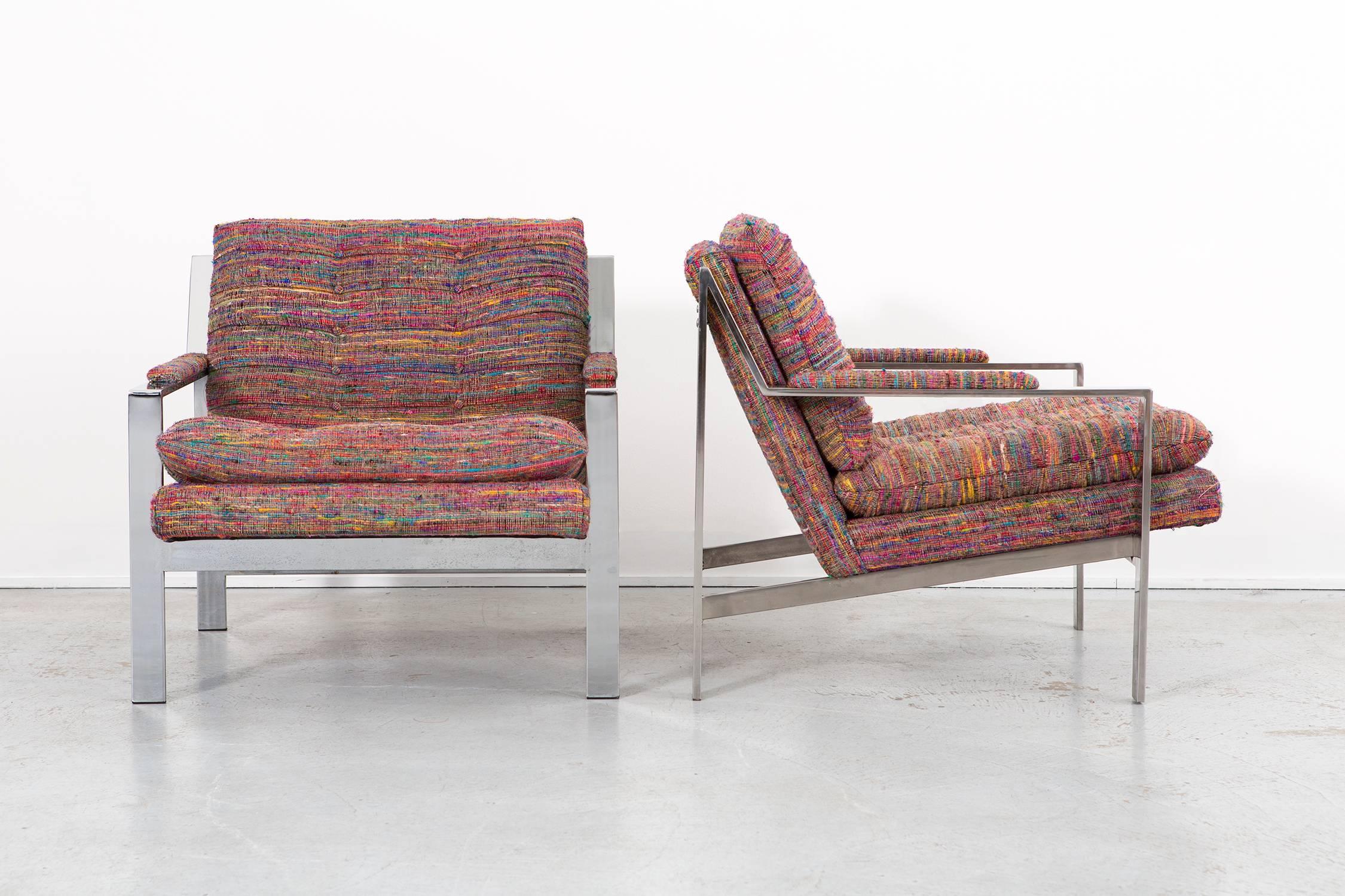 Modern Set of Cy Mann Flat Bar Lounge Chairs Freshly Reupholstered