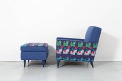 McCobb Chair and Ottoman Reupholstered in Maharam Cotton + 1940s Indian Cloth
