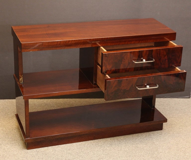 Mid-20th Century Art Deco French Walnut Consoles or Side Tables