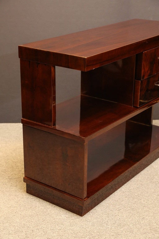Chrome Art Deco French Walnut Consoles or Side Tables