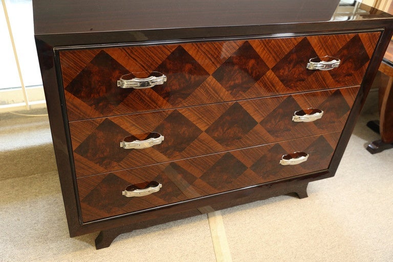 Art Deco Walnut Veneer Chest with Three Drawers