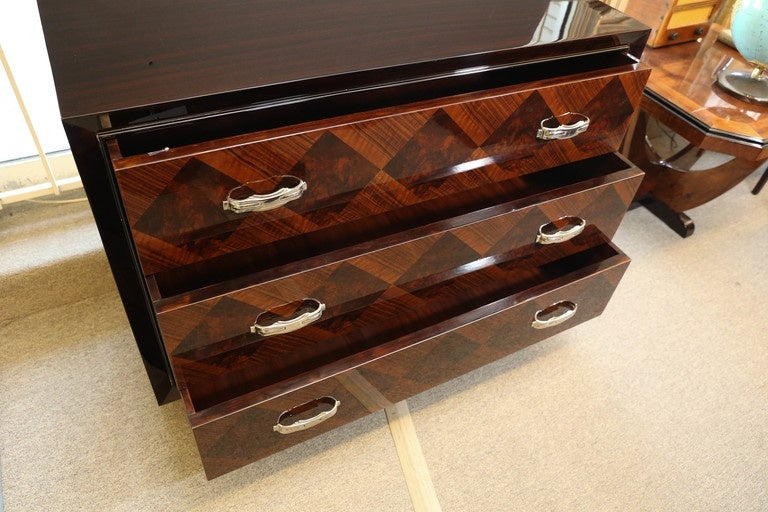 French Walnut Veneer Chest with Three Drawers