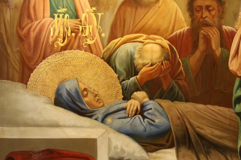International Style Russian Icon of the Dormition of Mother of God Painting