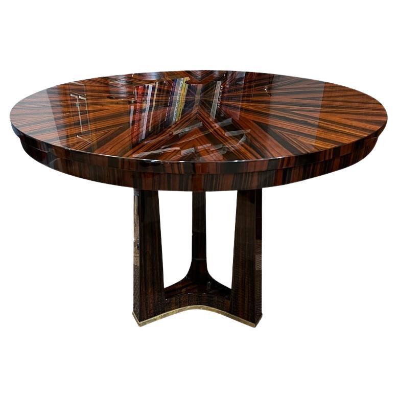 Pequeña Mesa de Desayuno Art Decó Redonda de Madera de Macassar