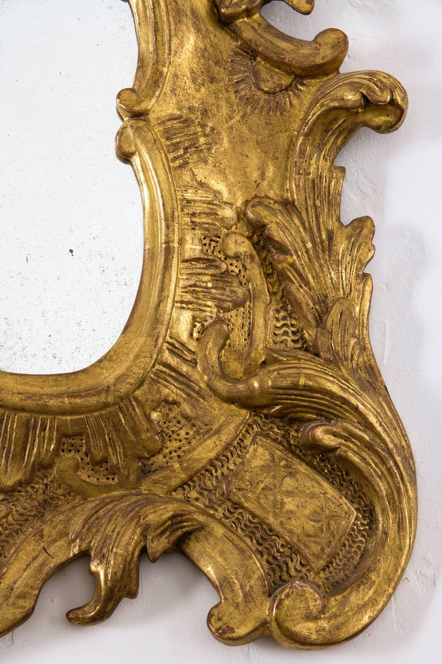Rococo Revival 22-Karat Gold Gilt Mirror with Antique Mercury Mirror