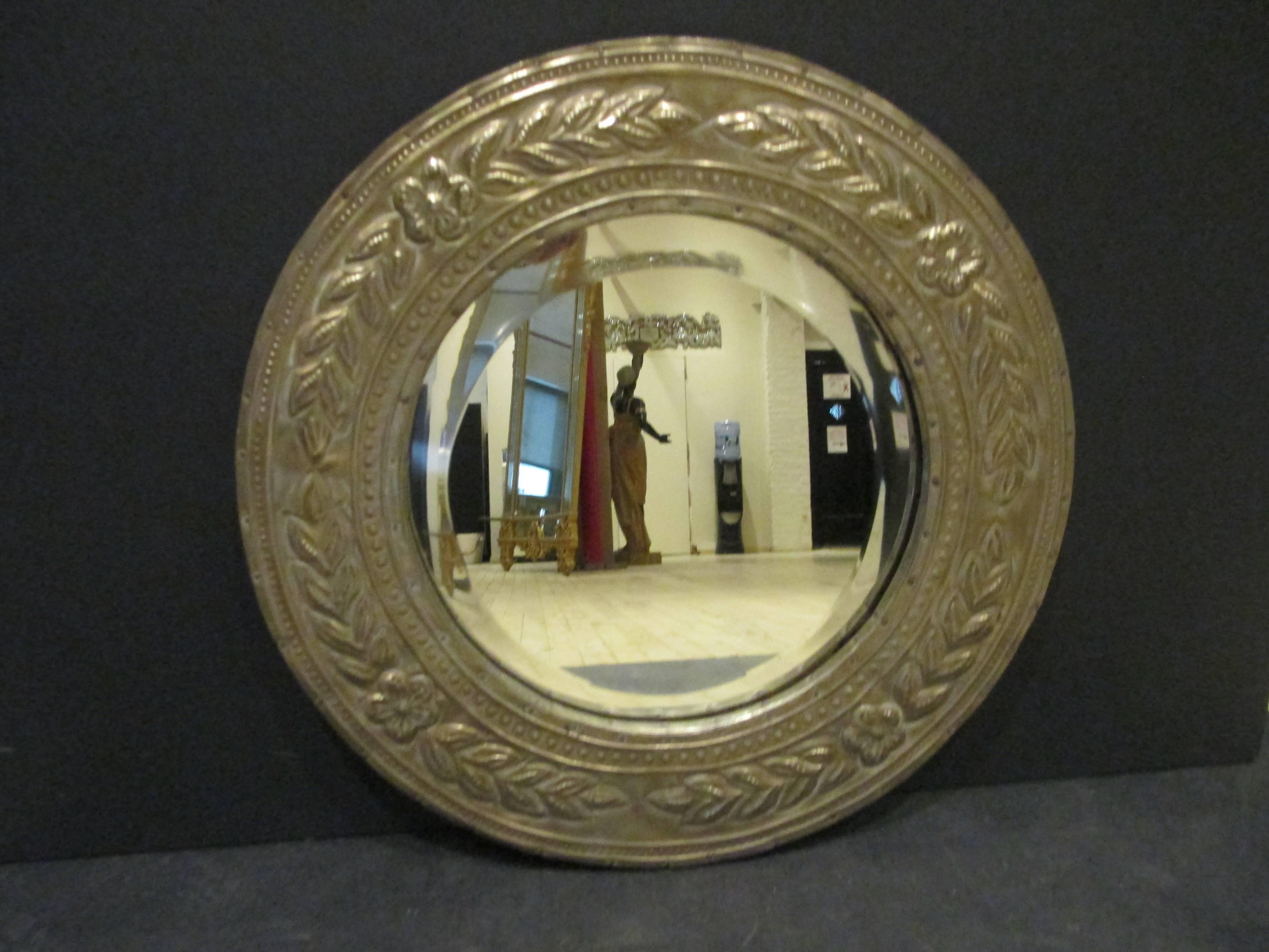 Egyptian Revival Round Metal-Clad Mirror For Sale