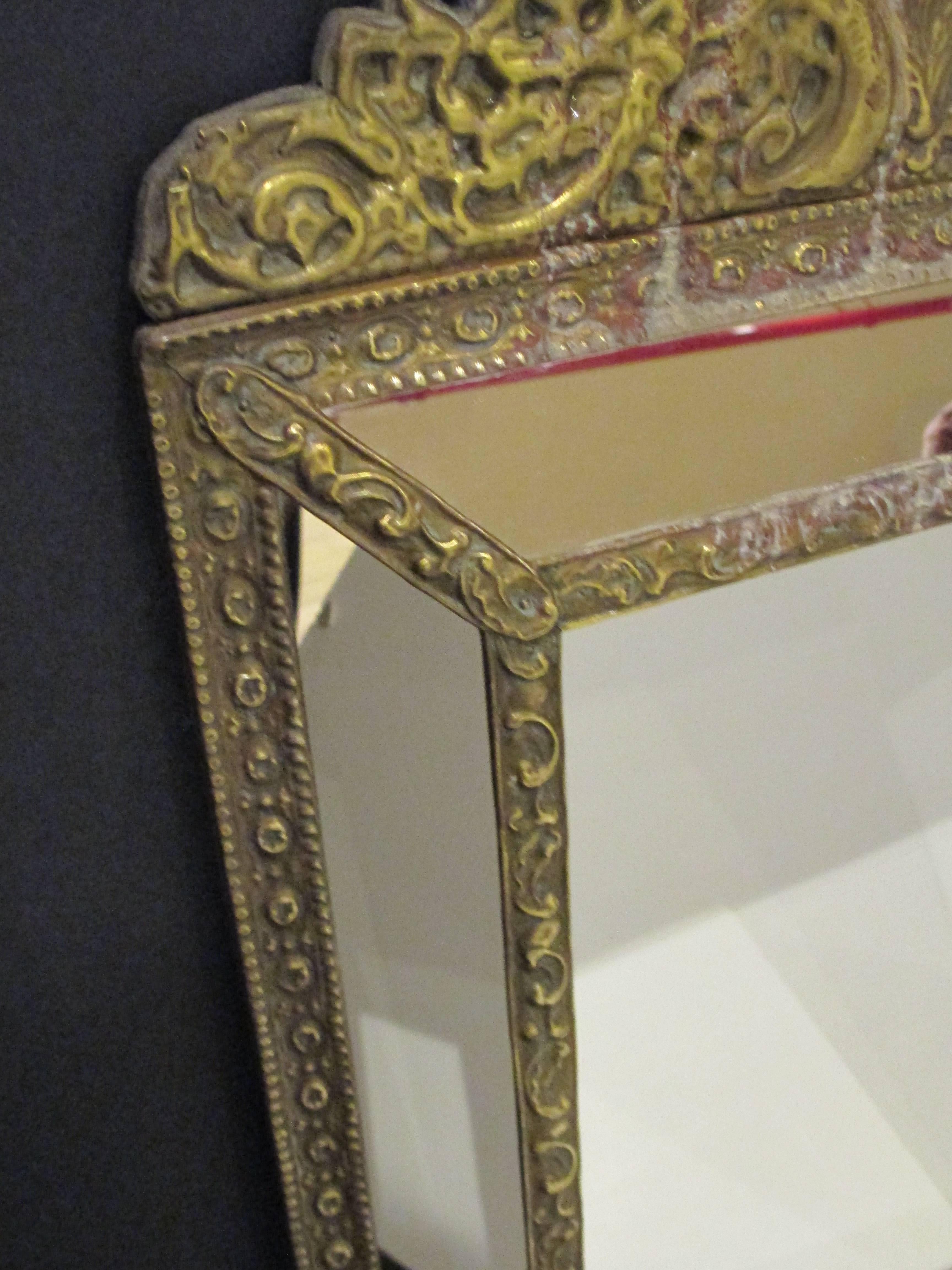 Greek Revival Brass Tin Frame with Mirrored Border