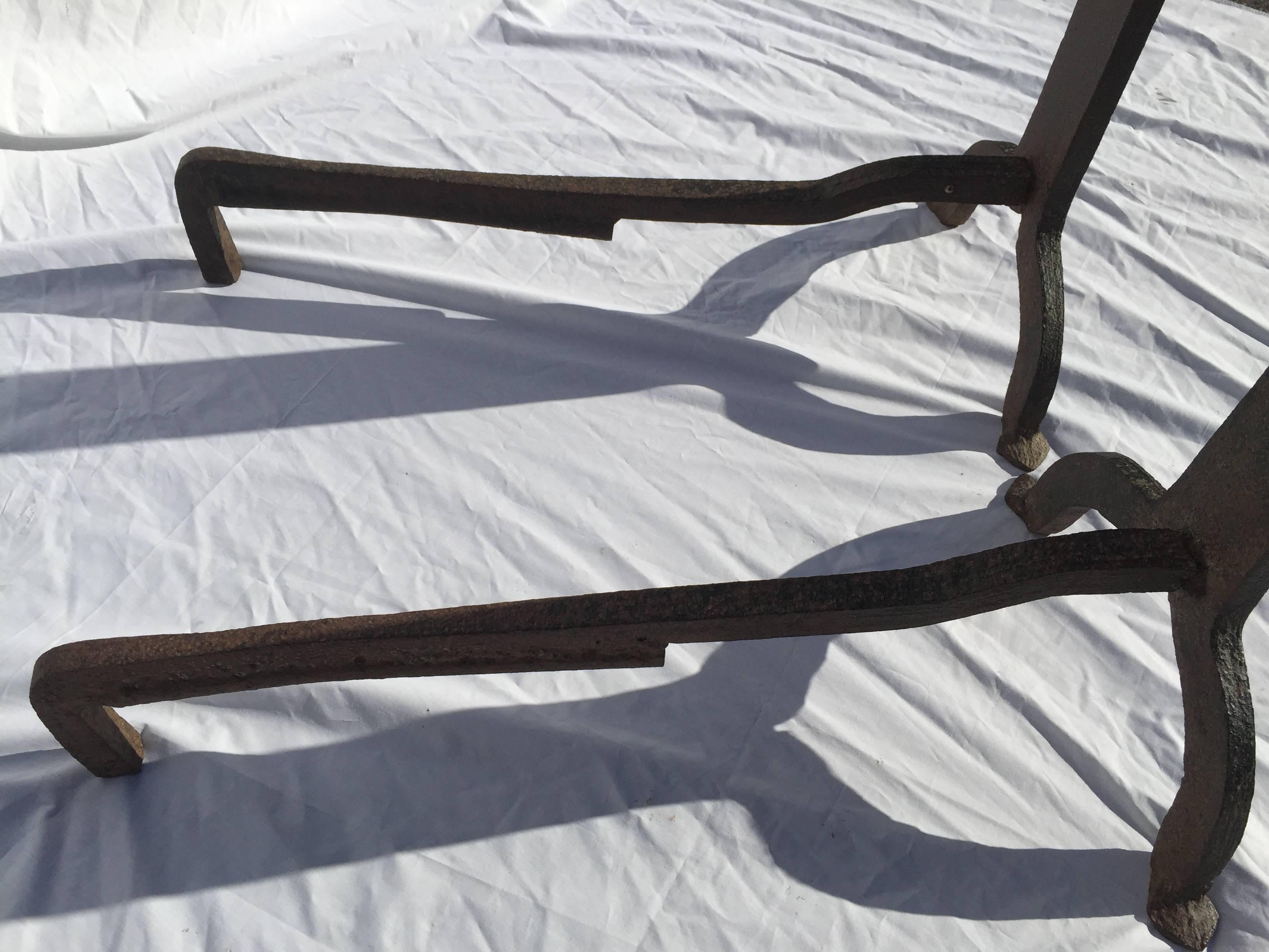 Pair of Massive Early American Wrought Hand Forged Andirons 2