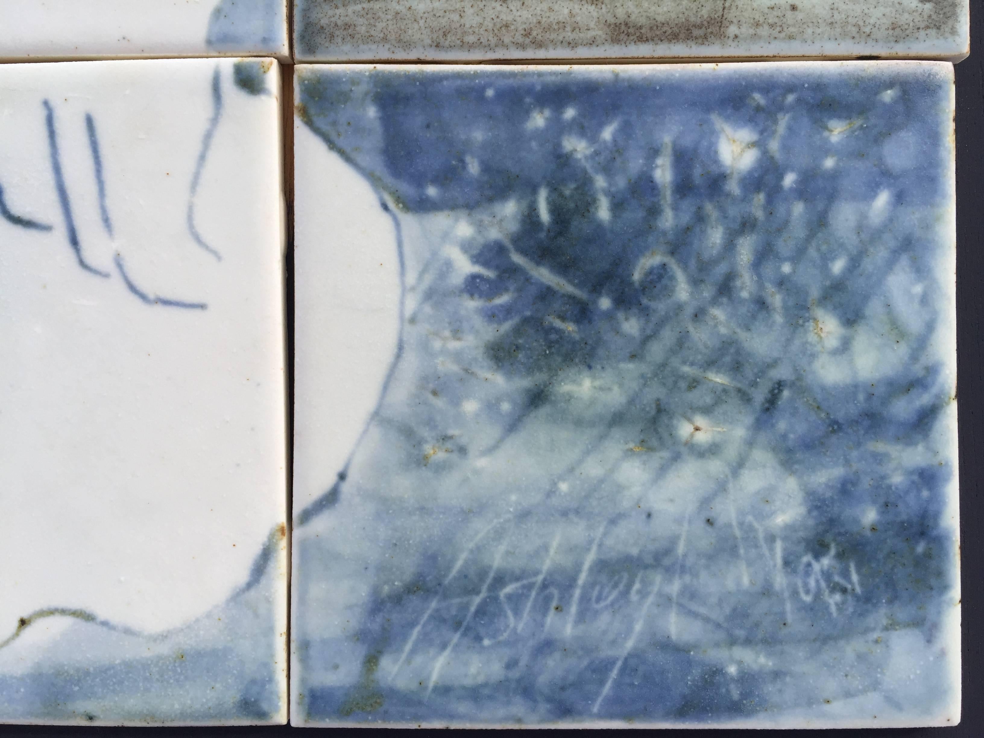 Pair of Signed Classical Style Man and Woman Nudes Glazed Ceramic Tile Murals For Sale 4